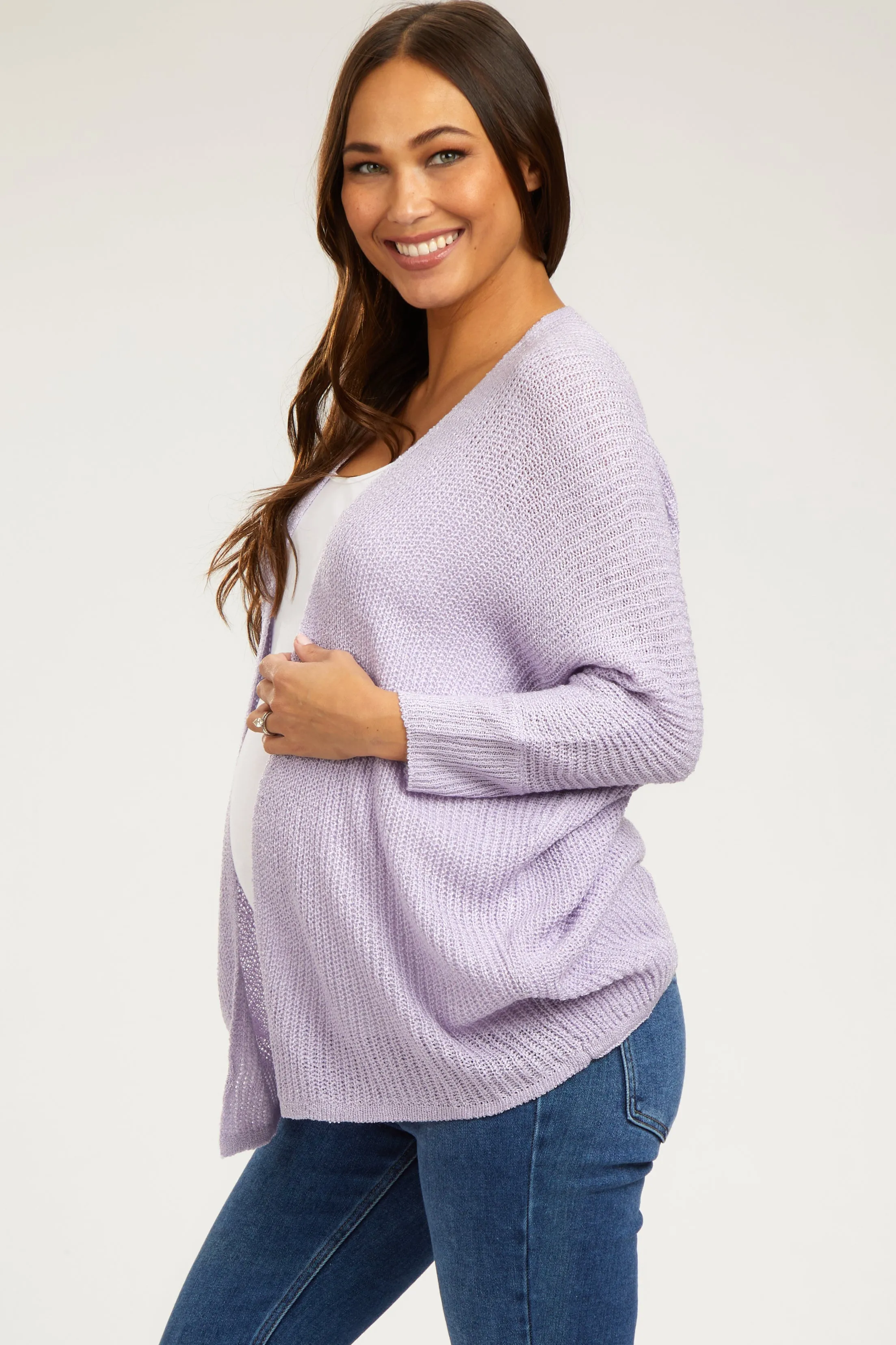 Lavender Knit Dolman Sleeve Maternity Cardigan sold by Pinkblush product image thumbnail 2