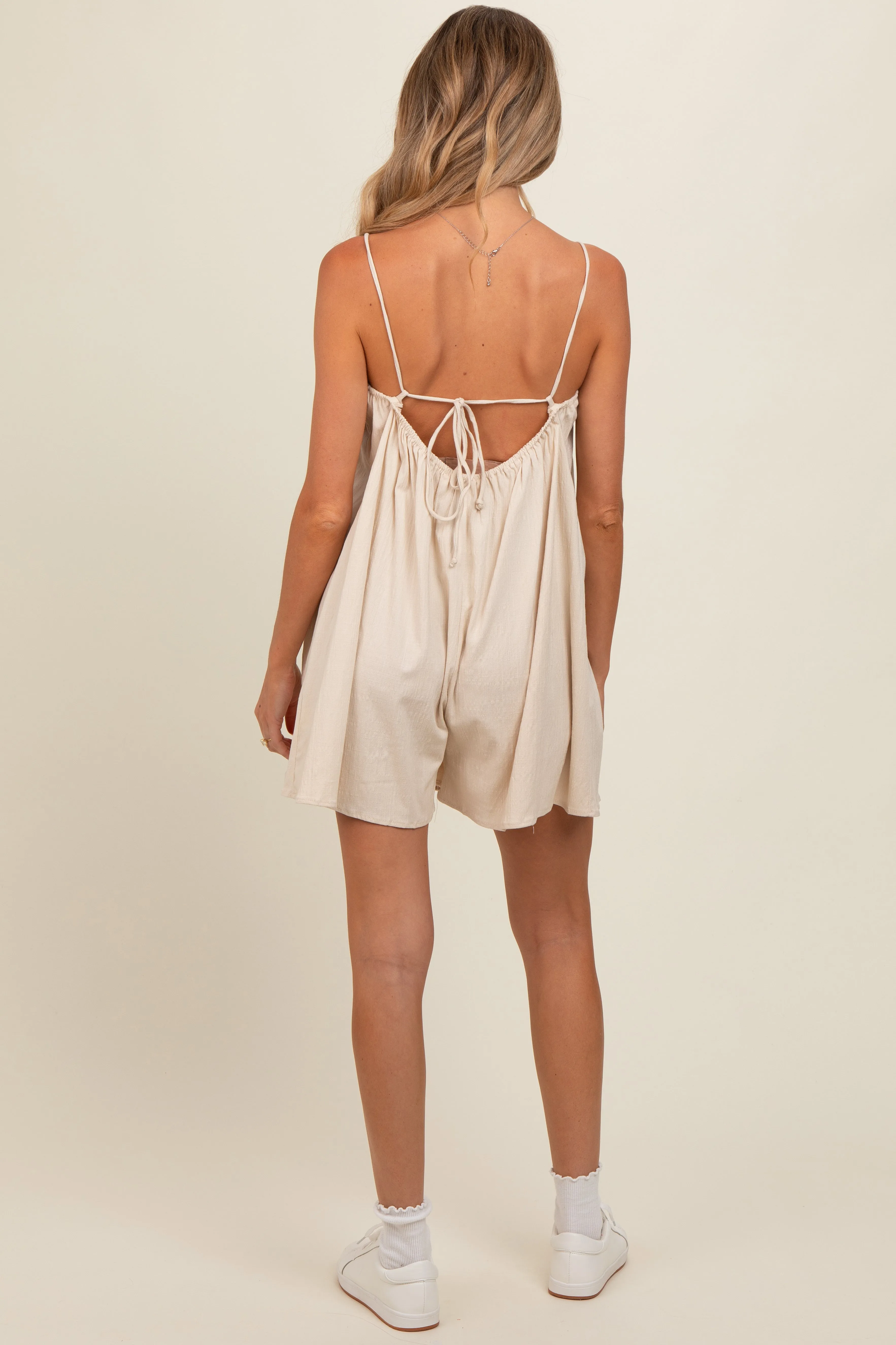 Beige Adjustable Tie Back Maternity Romper sold by Pinkblush product image thumbnail 5