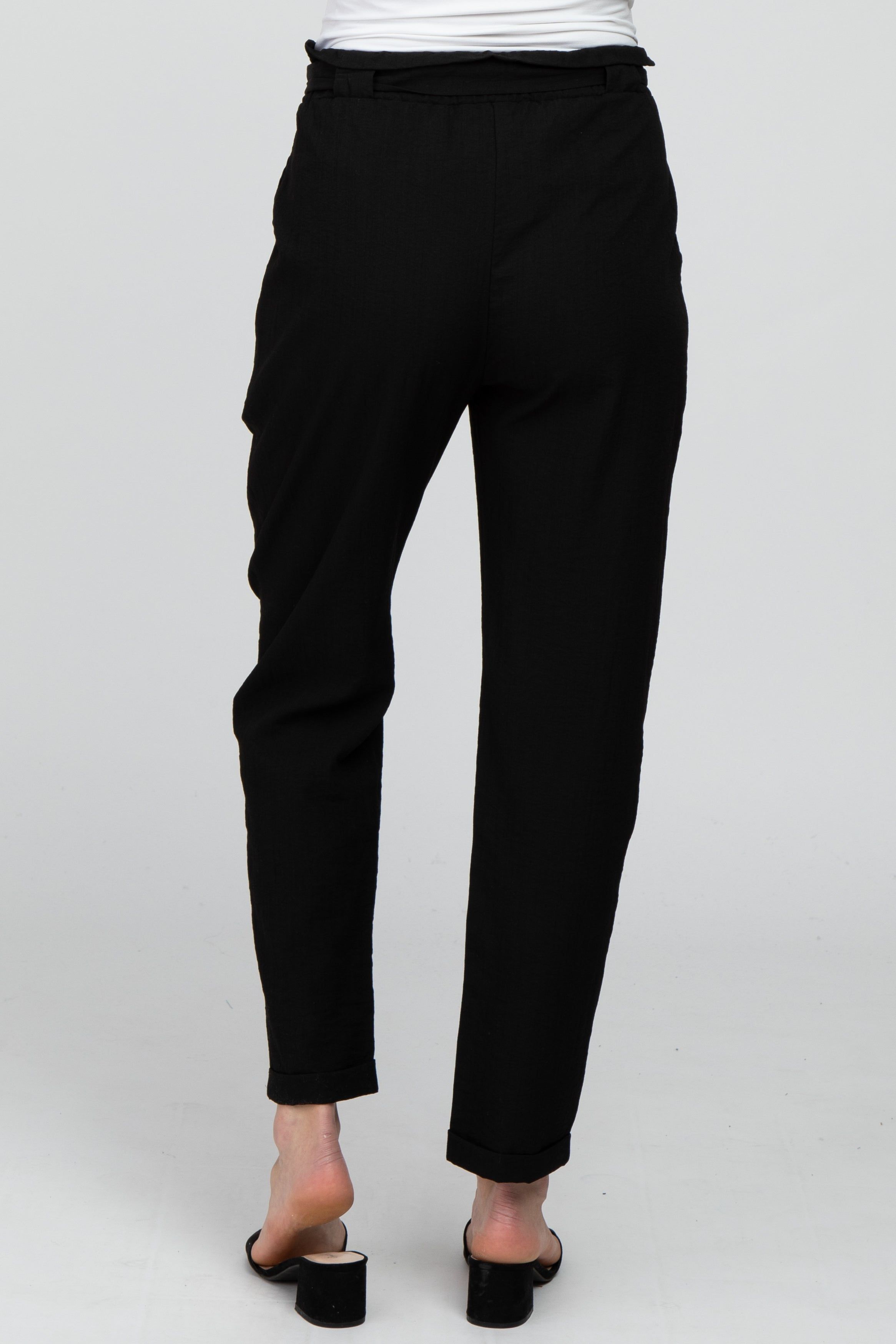 Black Paper Bag Waist Cropped Maternity Pants sold by Pinkblush product image thumbnail 5
