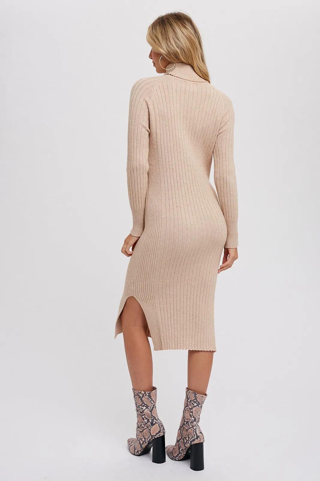 Beige Long Sleeve Turtleneck Sweater Dress sold by Pinkblush product image thumbnail 3