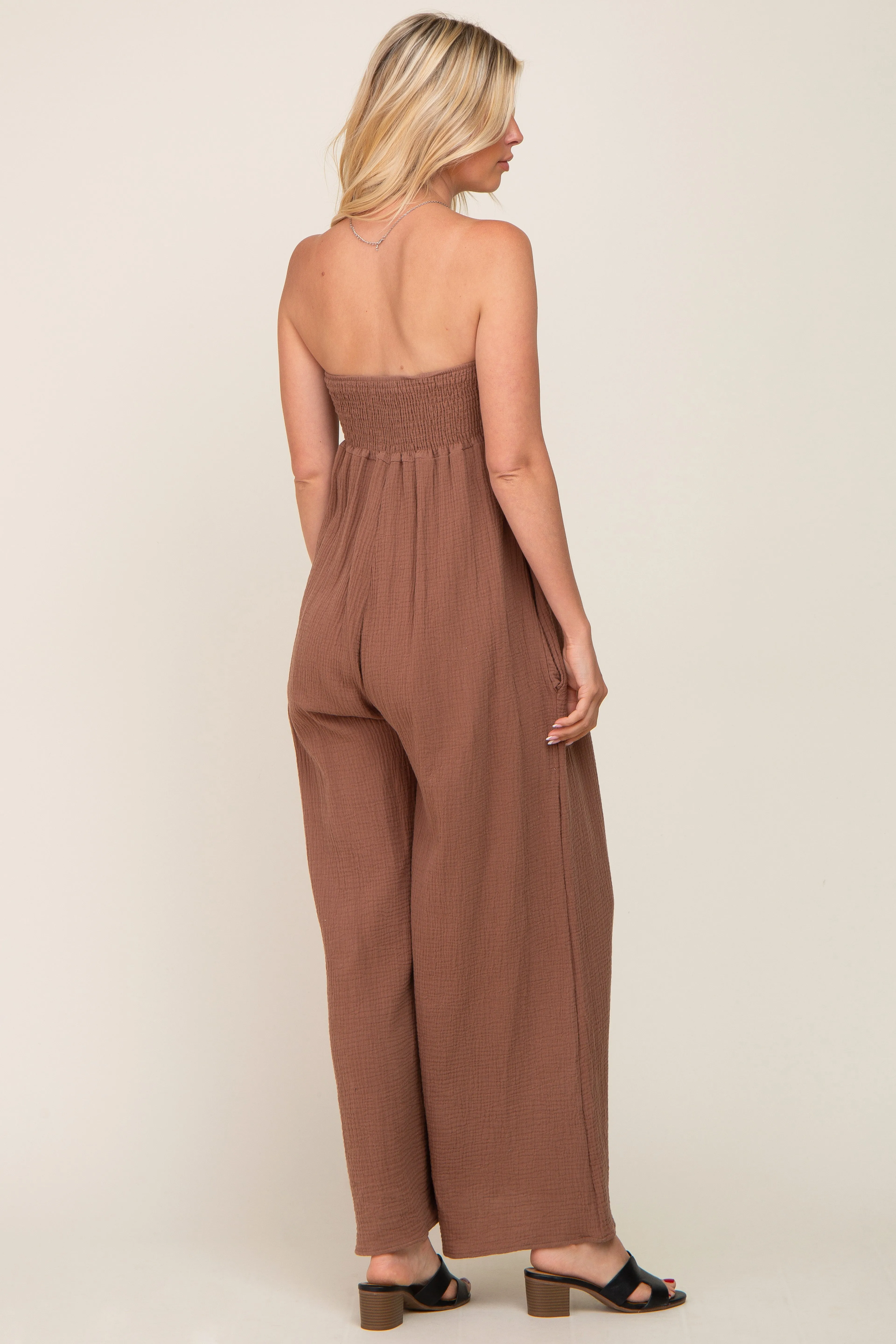 Mocha Strapless Front Twist Jumpsuit sold by Pinkblush product image thumbnail 3