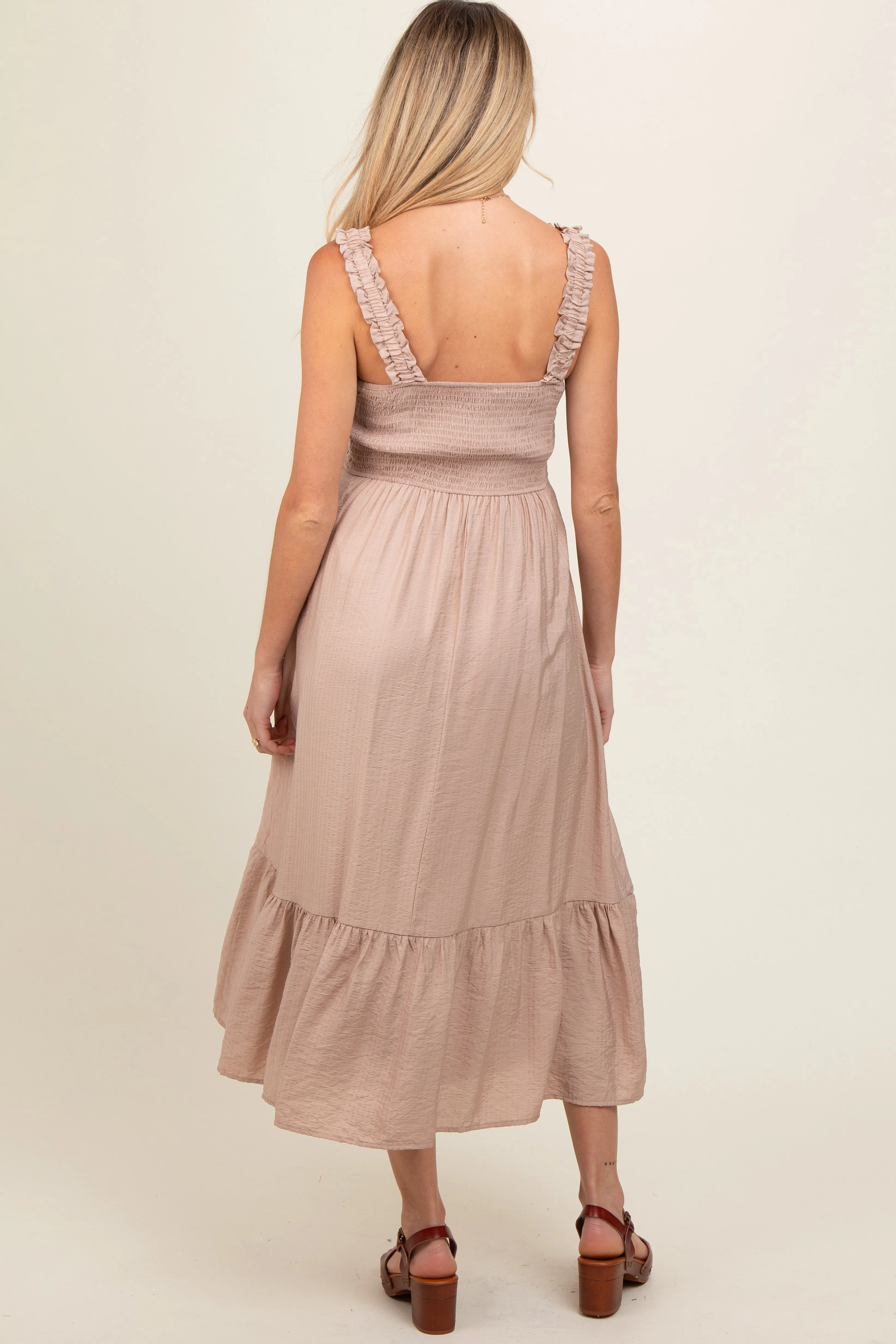 Taupe Smocked Bodice Maternity Maxi Dress sold by Pinkblush product image thumbnail 4