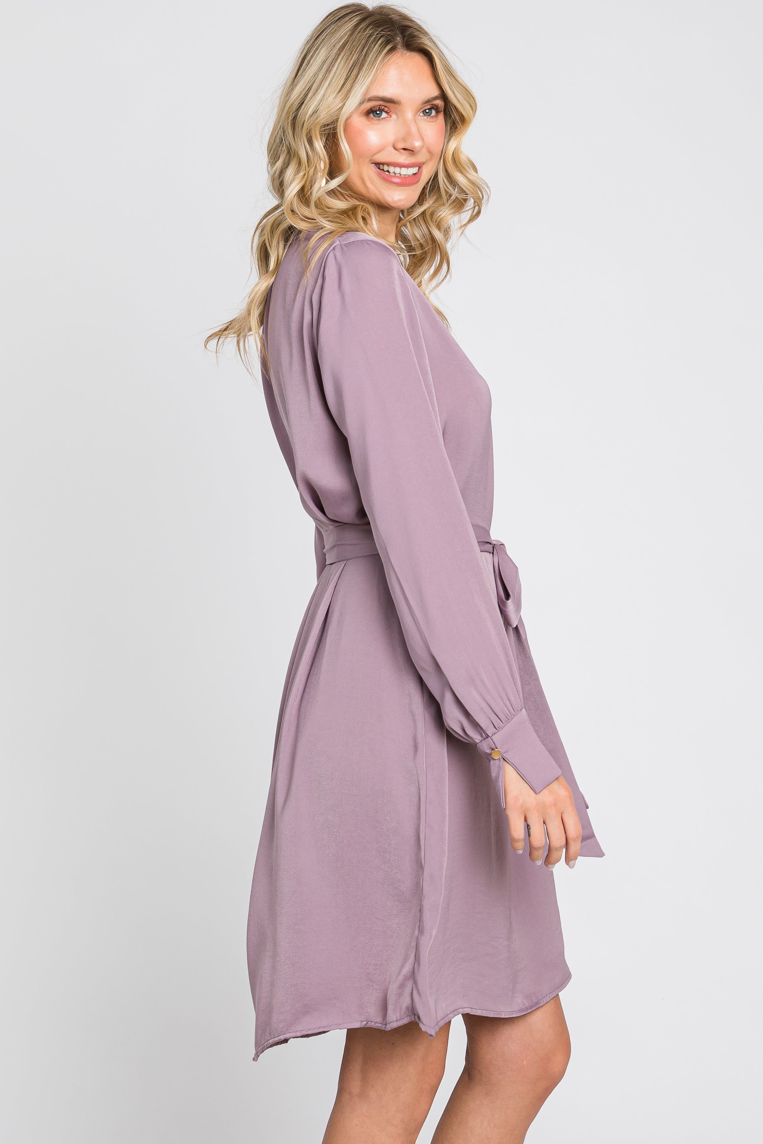 Lavender Silky Sash Tie Dress sold by Pinkblush product image thumbnail 3