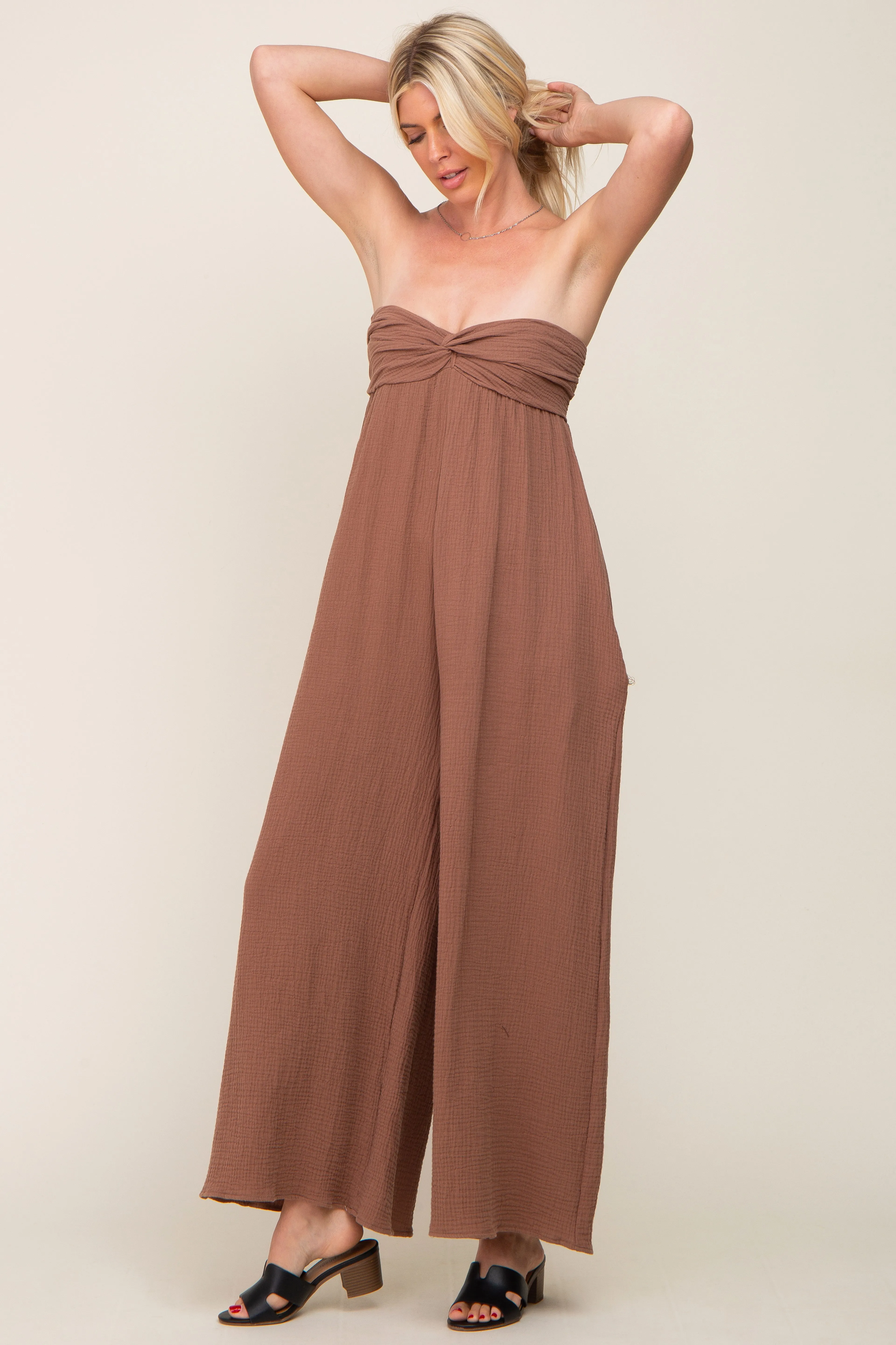 Mocha Strapless Front Twist Jumpsuit sold by Pinkblush product image thumbnail 4
