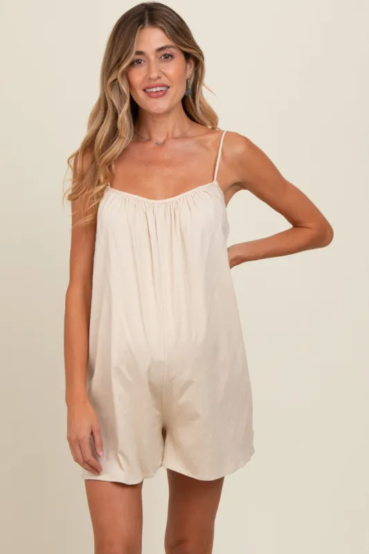 Beige Adjustable Tie Back Maternity Romper sold by Pinkblush