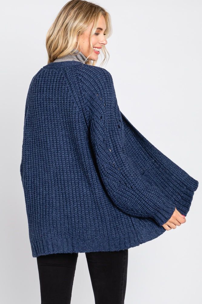 Navy Blue Chunky Knit Cardigan sold by Pinkblush product image thumbnail 3