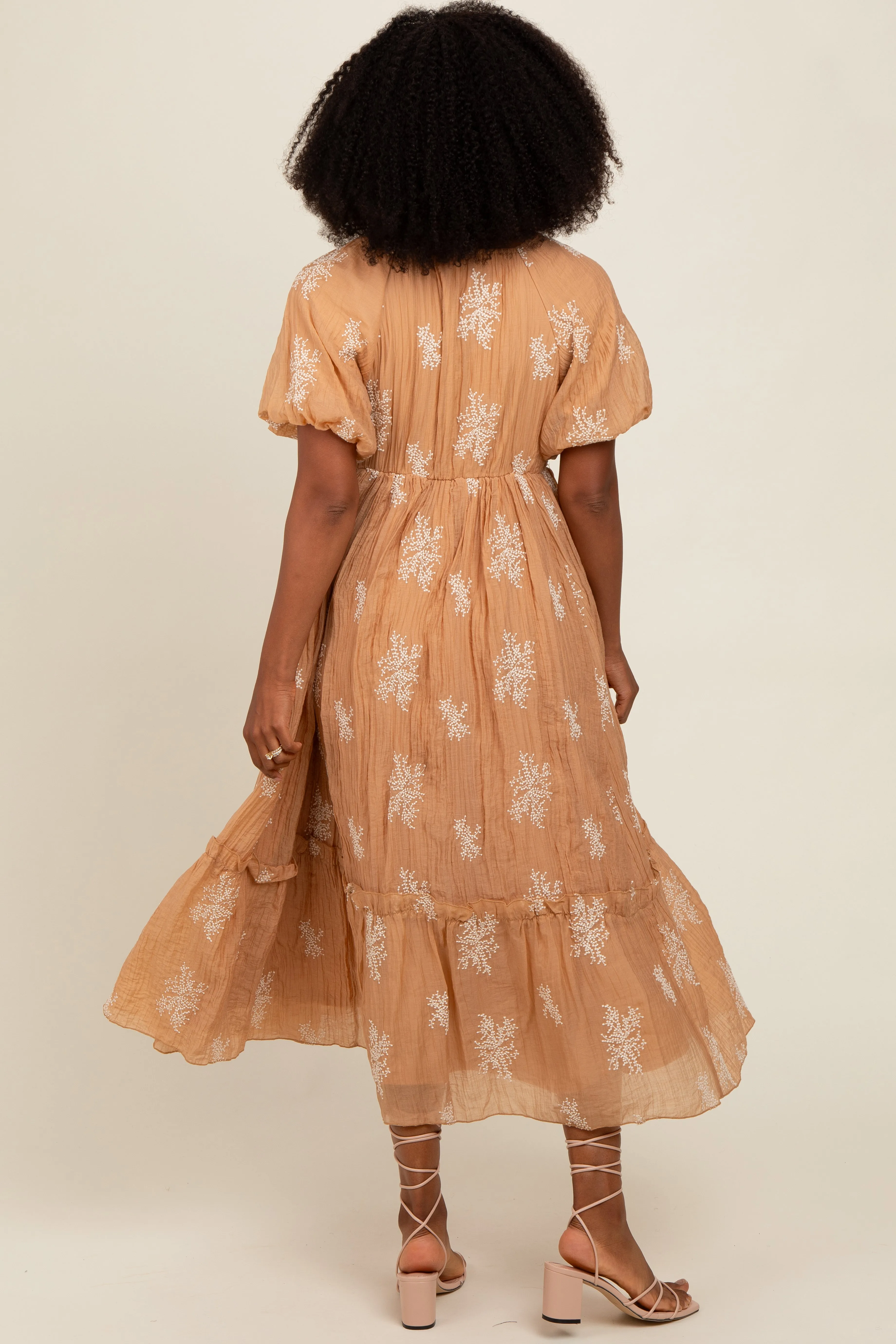 Camel Floral Print Ruffle Hem Maxi Dress sold by Pinkblush product image thumbnail 5