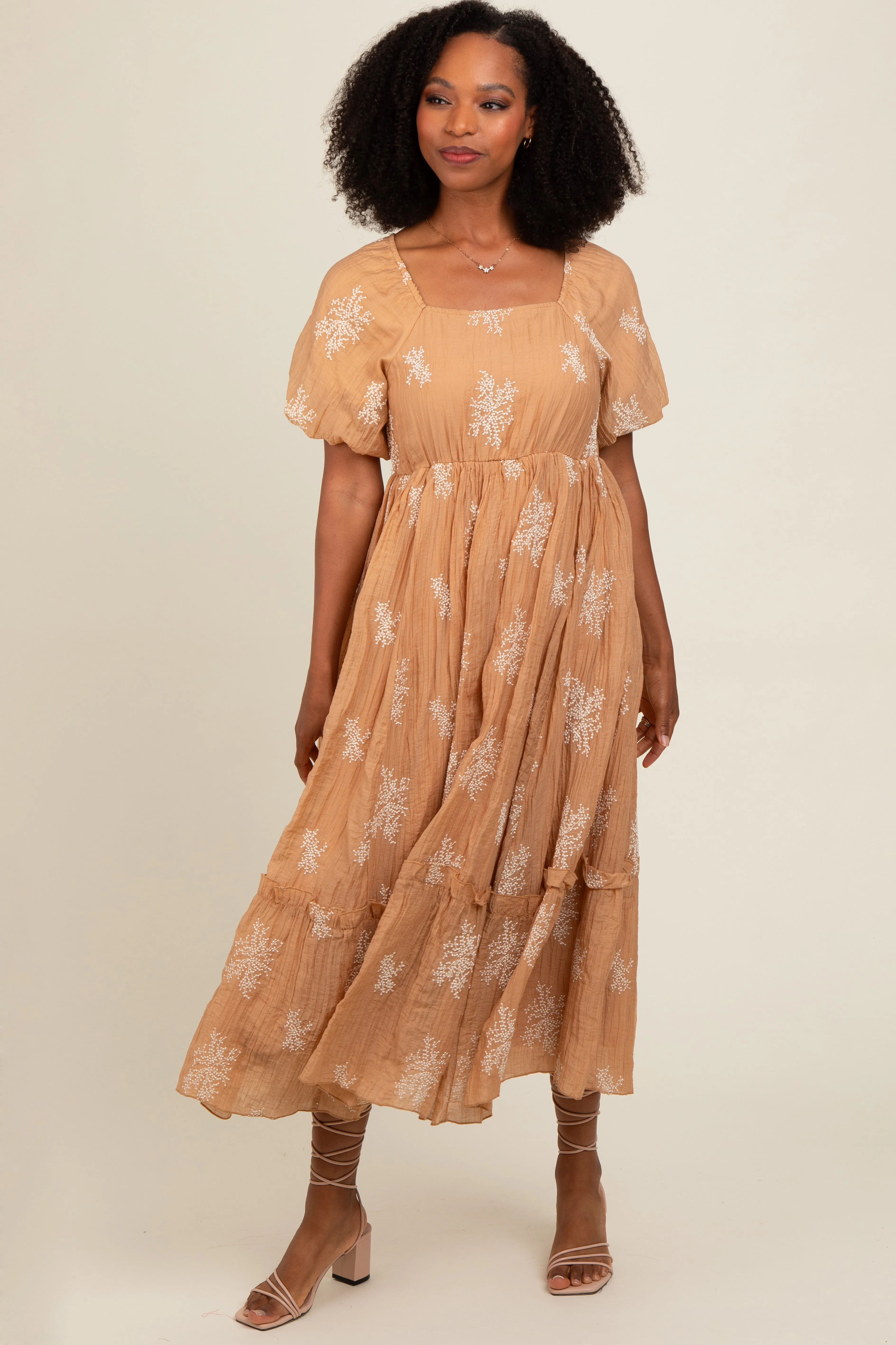 Camel Floral Print Ruffle Hem Maxi Dress sold by Pinkblush product image thumbnail 2