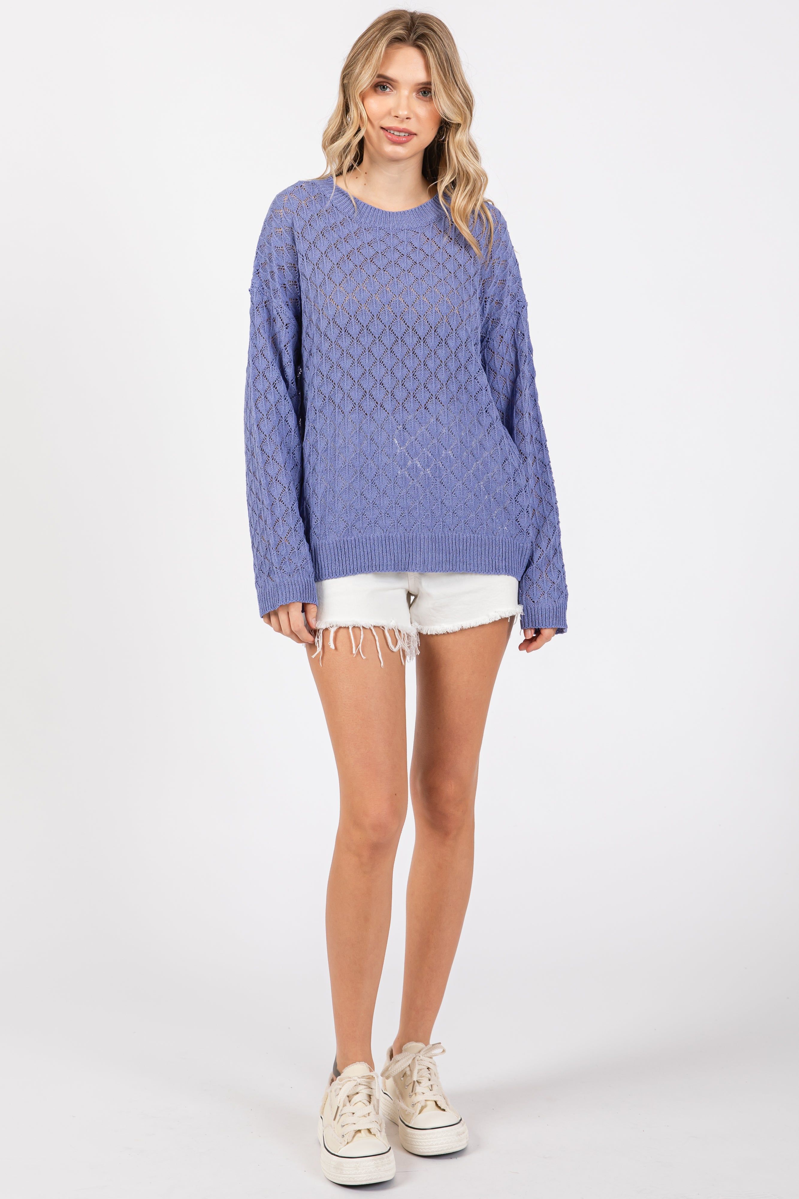 Periwinkle Diamond Open Knit Top sold by Pinkblush product image thumbnail 5
