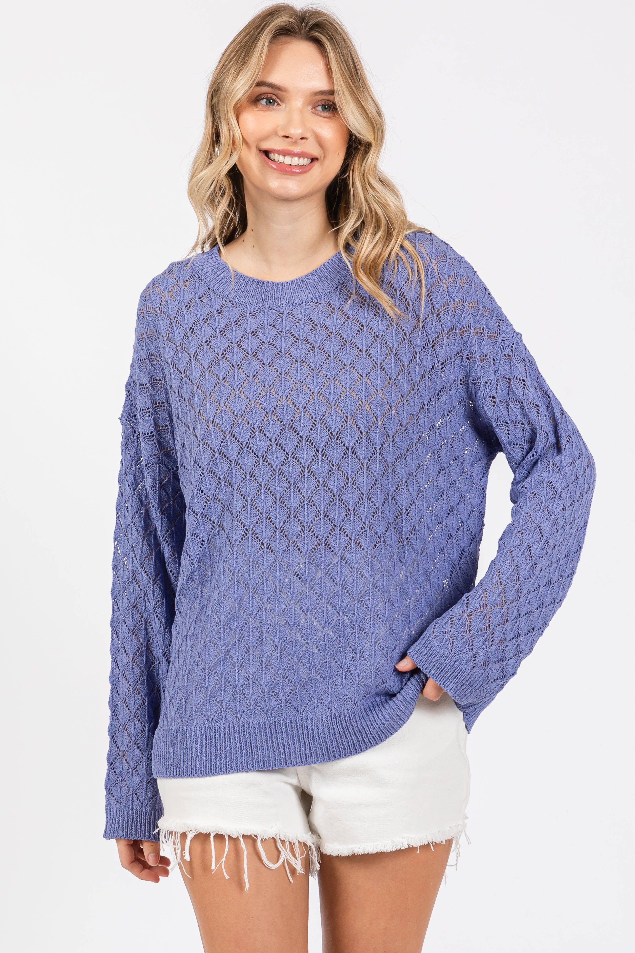 Periwinkle Diamond Open Knit Top sold by Pinkblush product image thumbnail 2