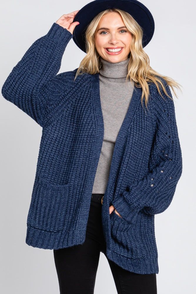 Navy Blue Chunky Knit Cardigan sold by Pinkblush product image thumbnail 4