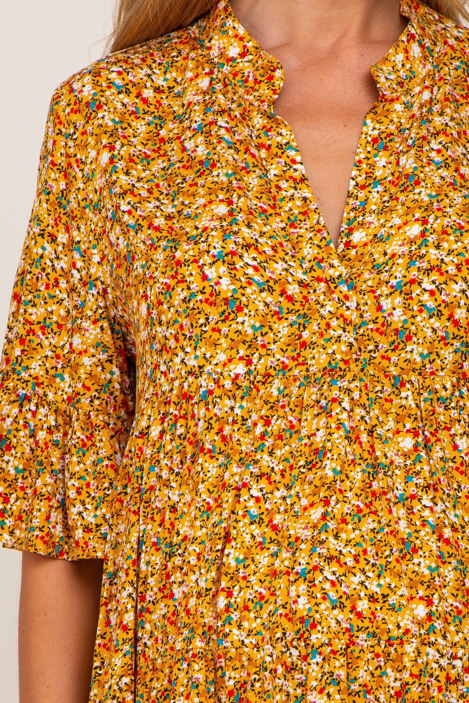 Yellow Floral Ruffle Sleeve Tiered Maternity Dress sold by Pinkblush product image thumbnail 4