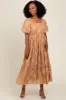 Camel Floral Print Ruffle Hem Maxi Dress sold by Pinkblush