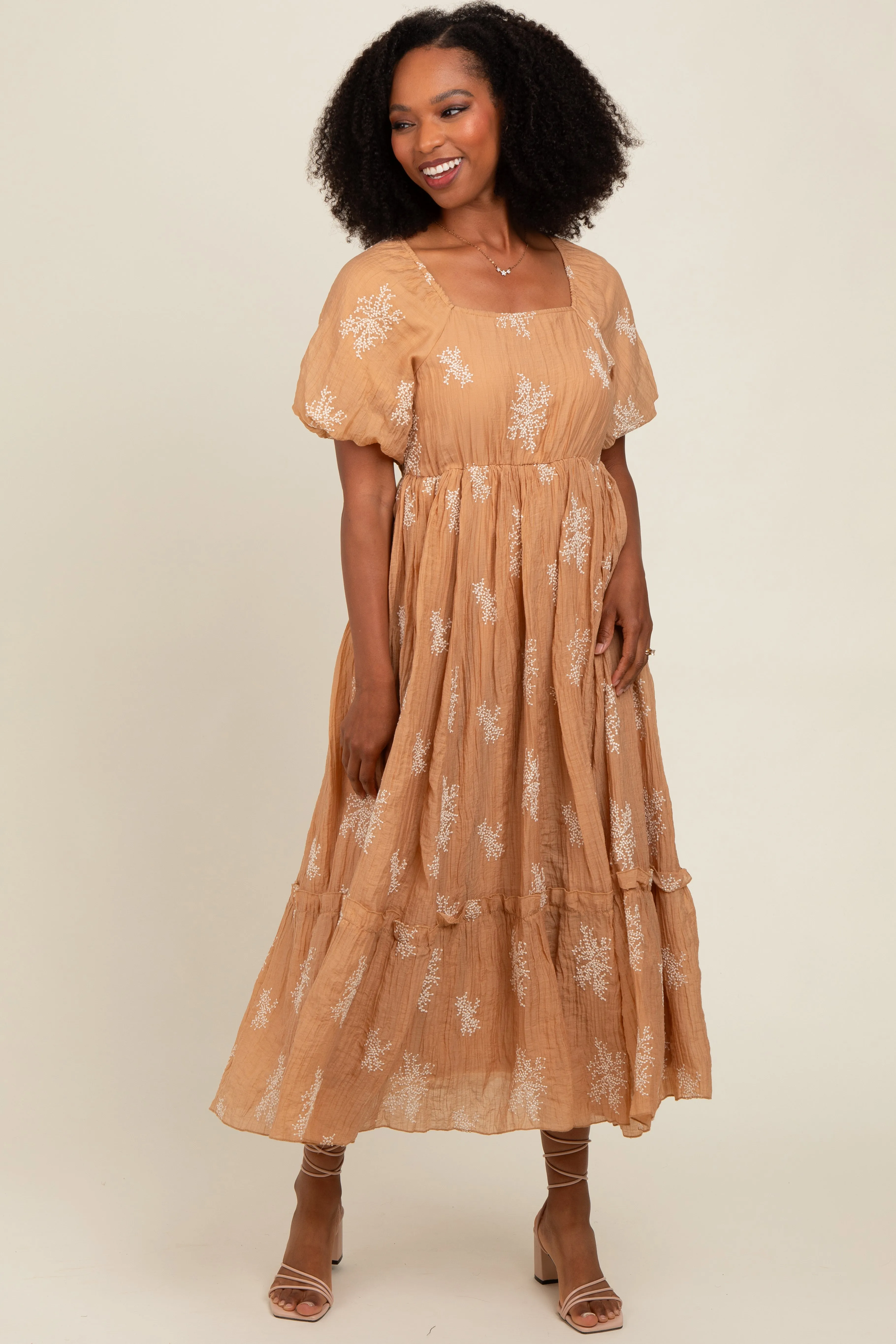 Camel Floral Print Ruffle Hem Maxi Dress sold by Pinkblush product image thumbnail 3