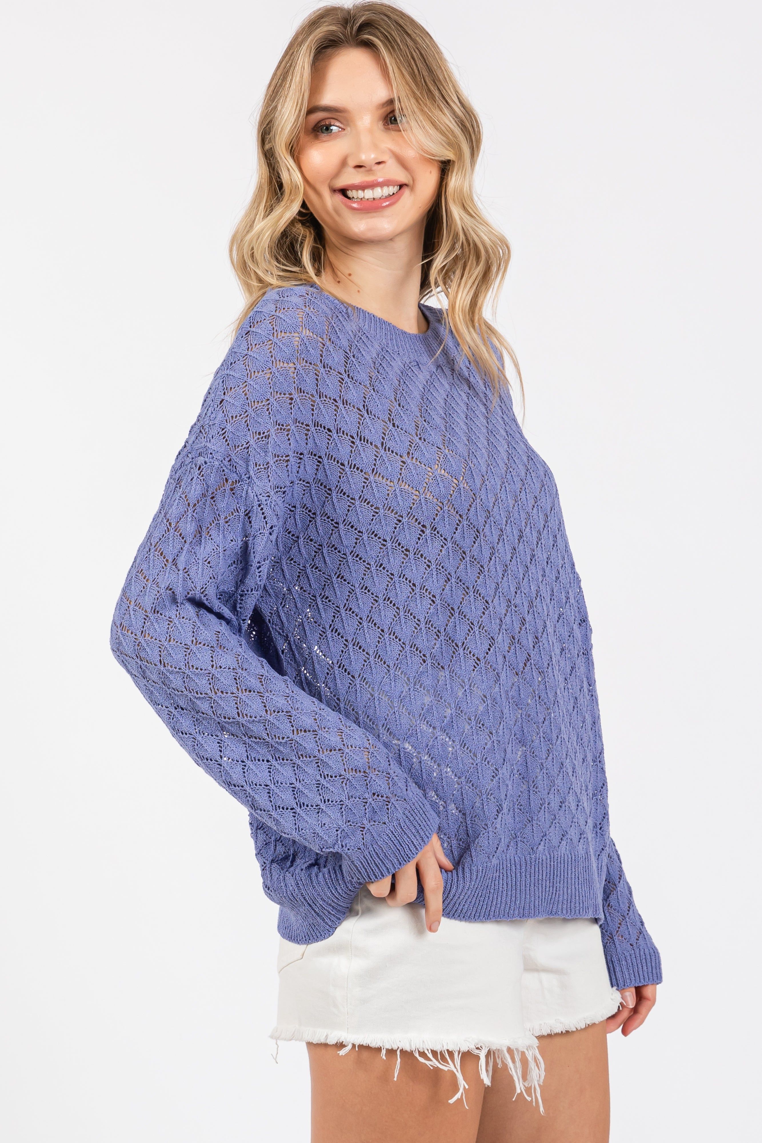 Periwinkle Diamond Open Knit Top sold by Pinkblush product image thumbnail 3