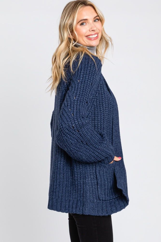 Navy Blue Chunky Knit Cardigan sold by Pinkblush product image thumbnail 2