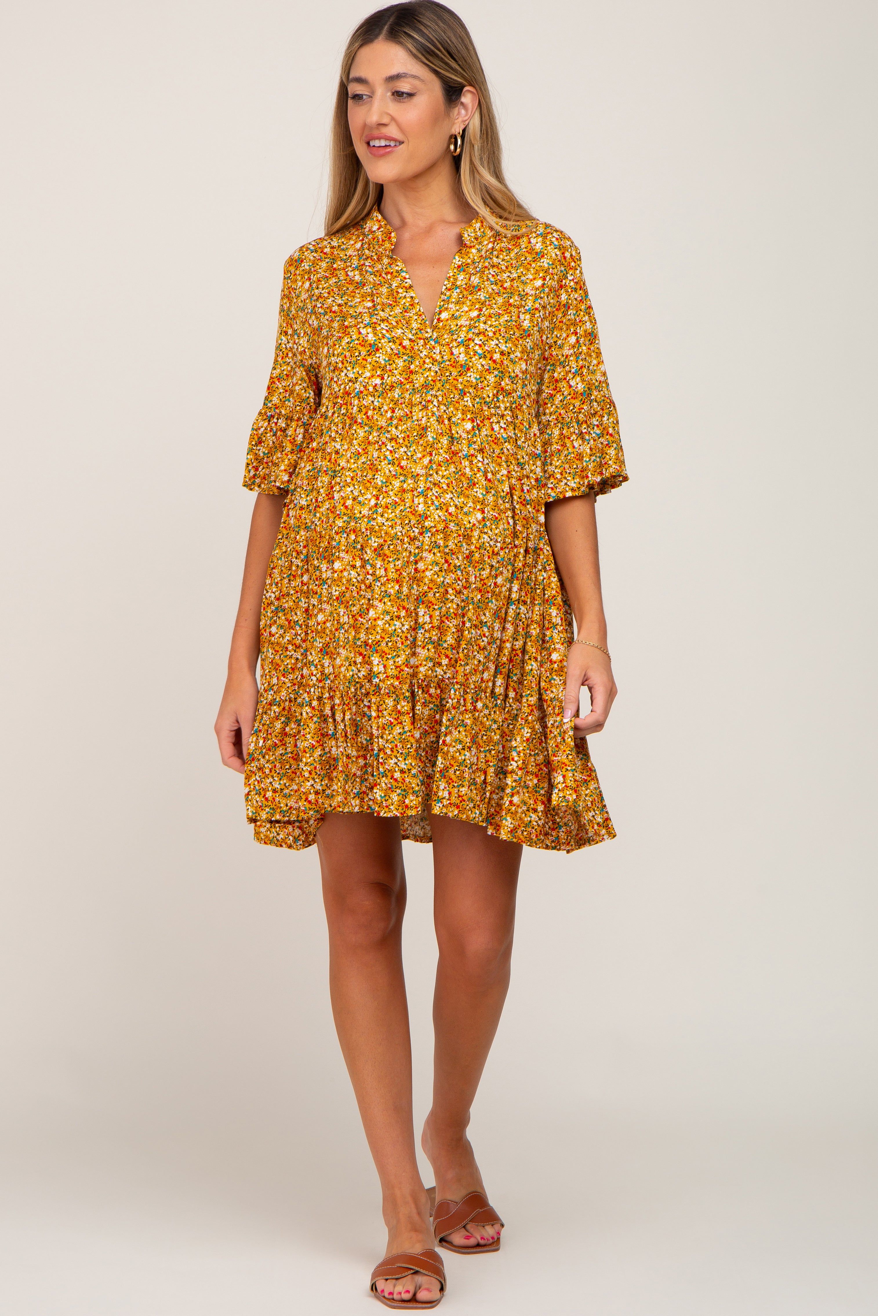 Yellow Floral Ruffle Sleeve Tiered Maternity Dress sold by Pinkblush product image thumbnail 5