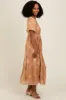 Camel Floral Print Ruffle Hem Maxi Dress sold by Pinkblush