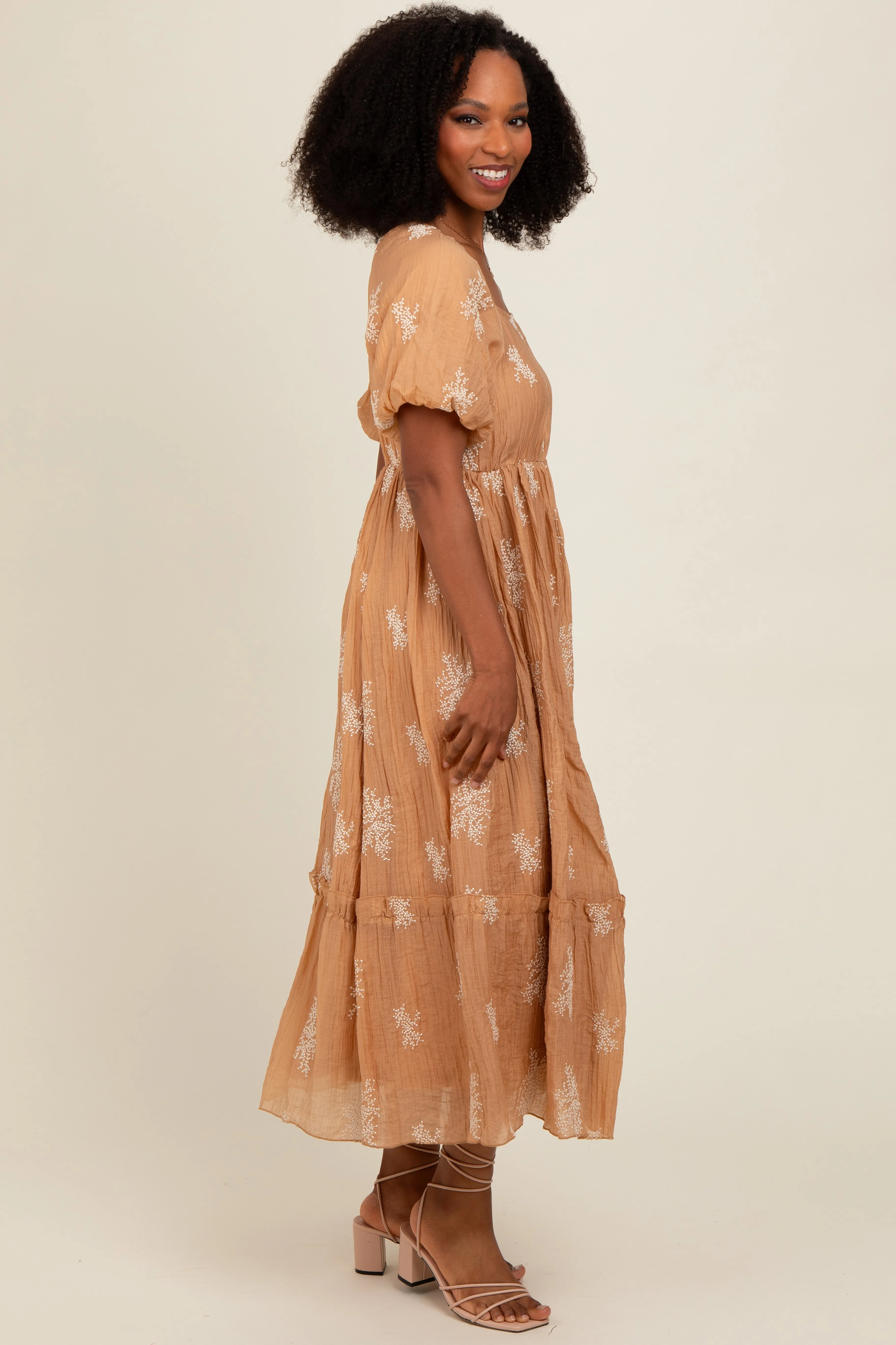 Camel Floral Print Ruffle Hem Maxi Dress sold by Pinkblush product image thumbnail 4