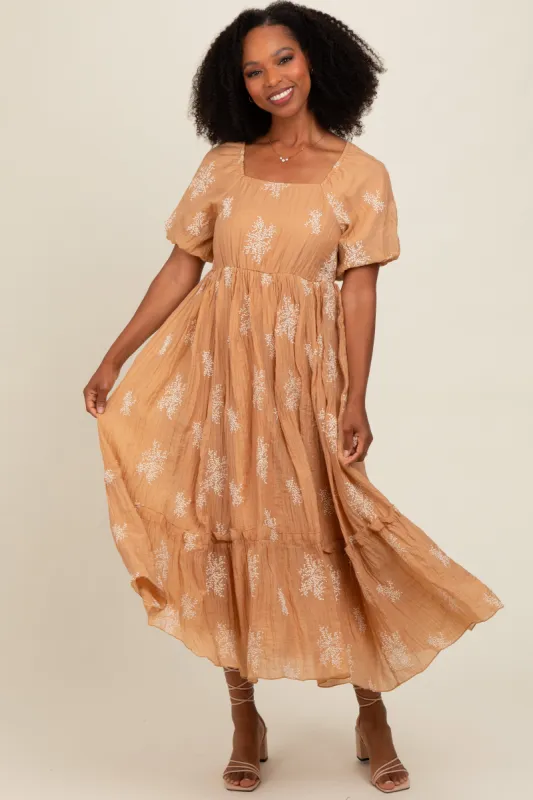 Camel Floral Print Ruffle Hem Maxi Dress sold by Pinkblush