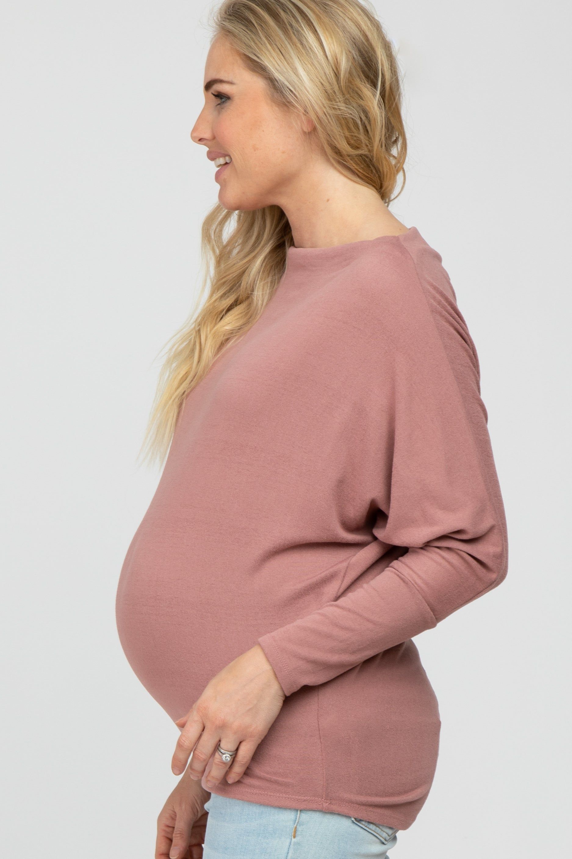 Mauve Soft Knit Off Shoulder Maternity Top sold by Pinkblush product image thumbnail 3