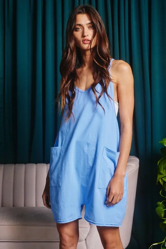 Blue Basic V-Neck Romper sold by Pinkblush