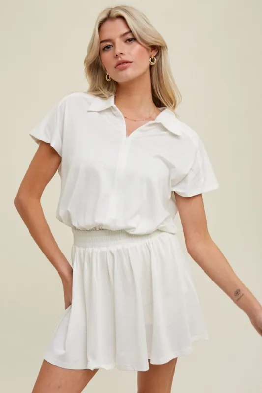 White Athletic Mesh Romper With Front Zip Detail sold by Pinkblush