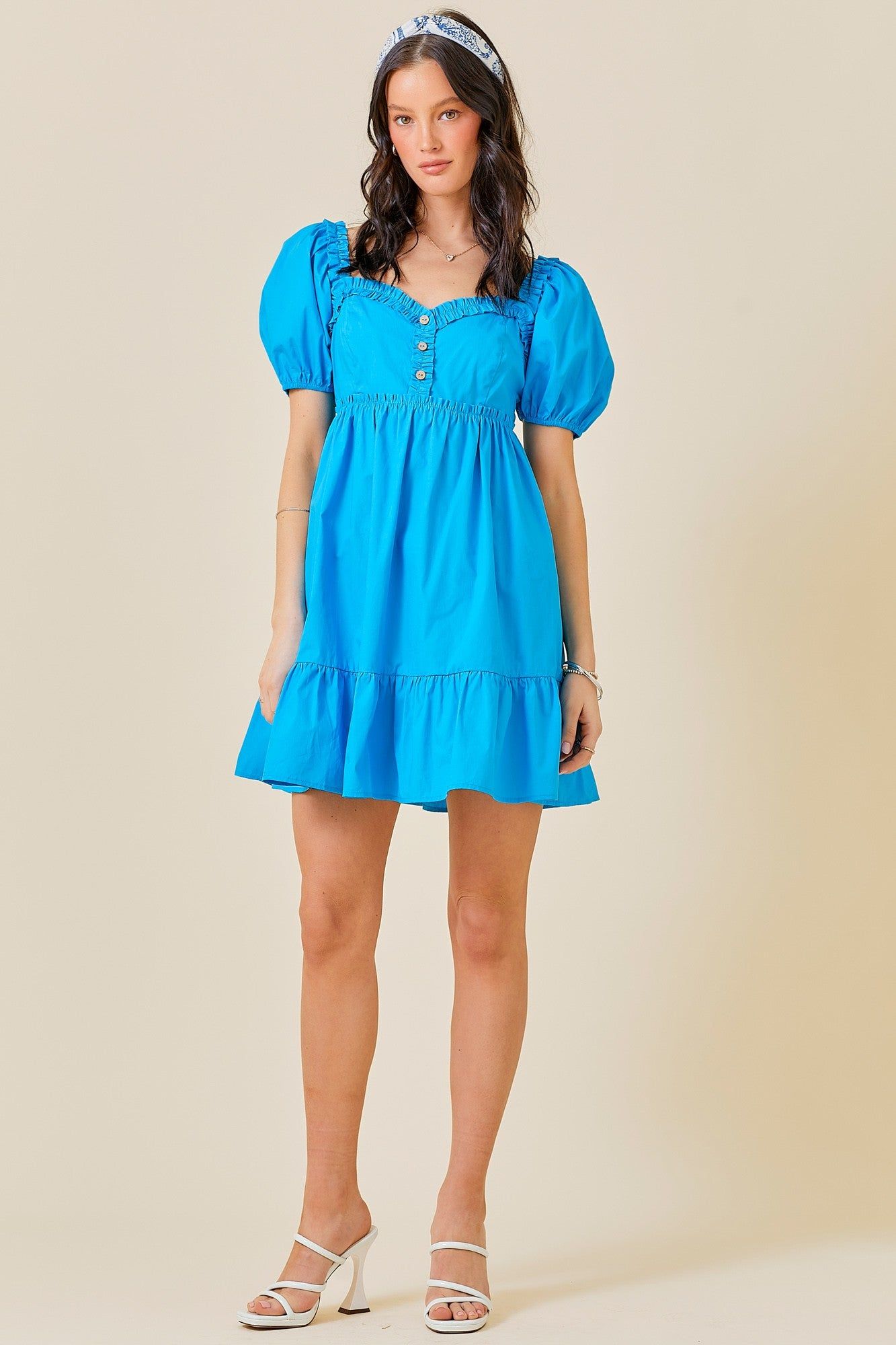 Aqua Puff Sleeve Ruffle Accent Mini Dress sold by Pinkblush product image thumbnail 4