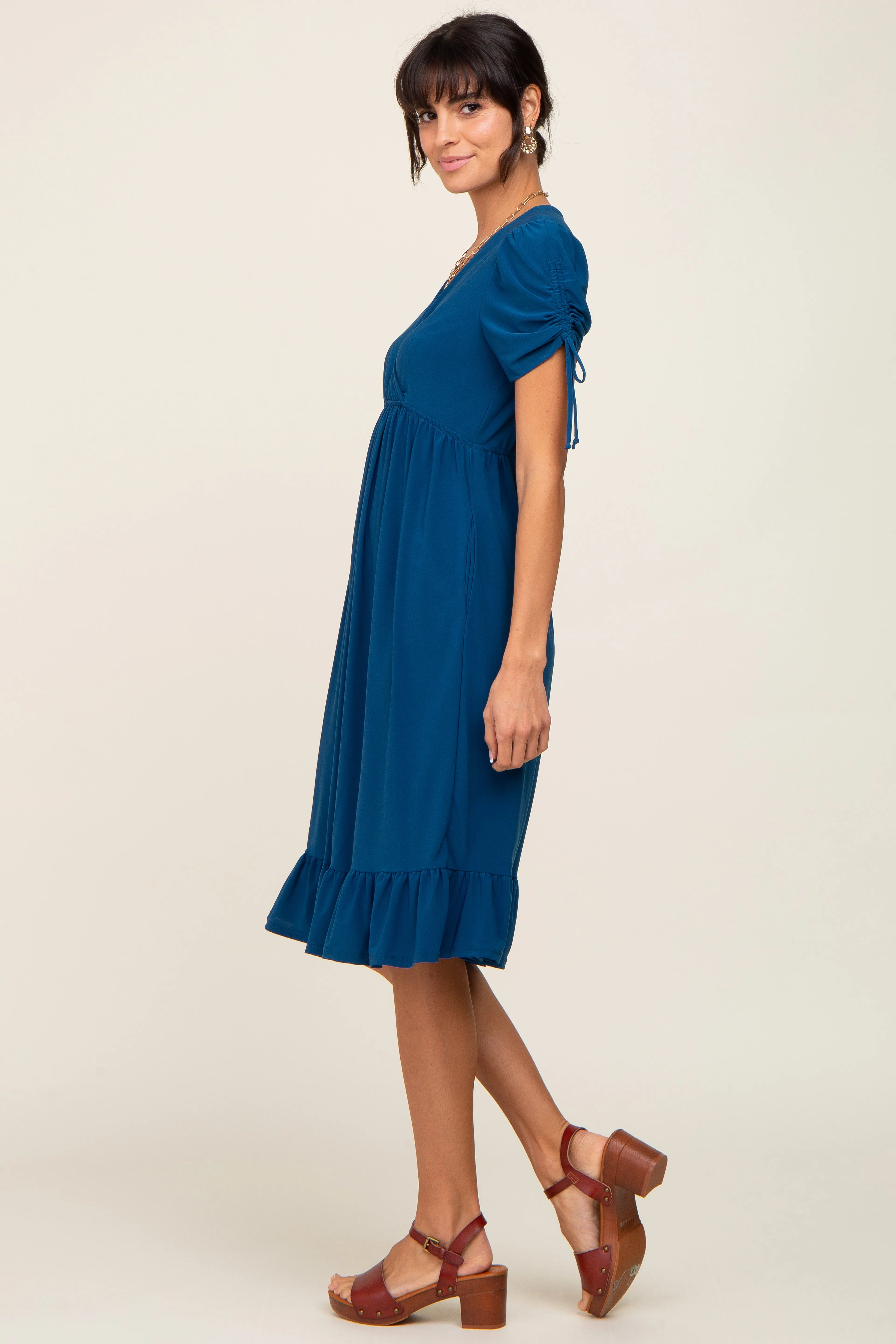 Deep Teal Cinched Sleeve Midi Dress sold by Pinkblush product image thumbnail 2