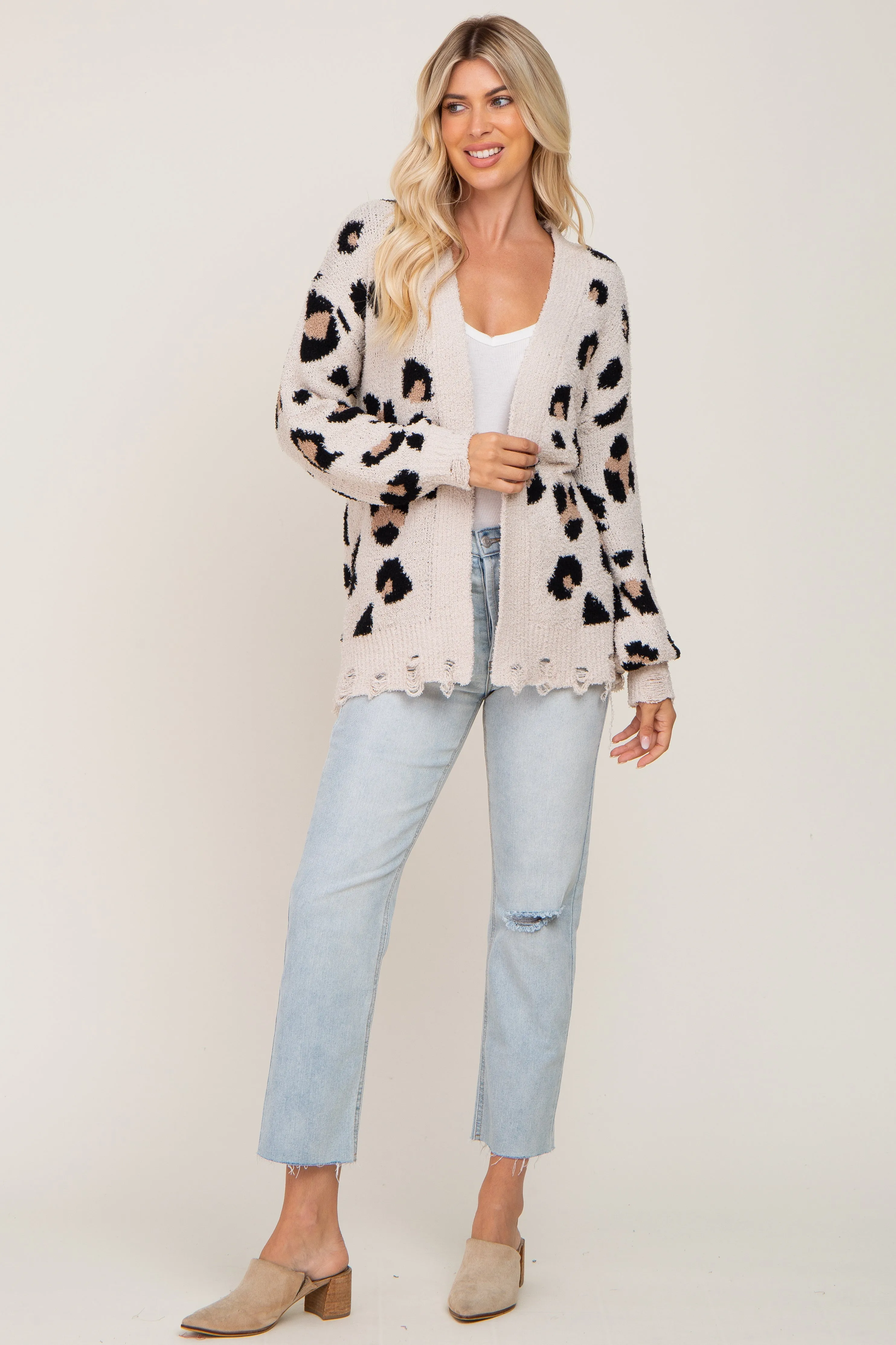 Cream Leopard Print Knit Distressed Sweater sold by Pinkblush product image thumbnail 4