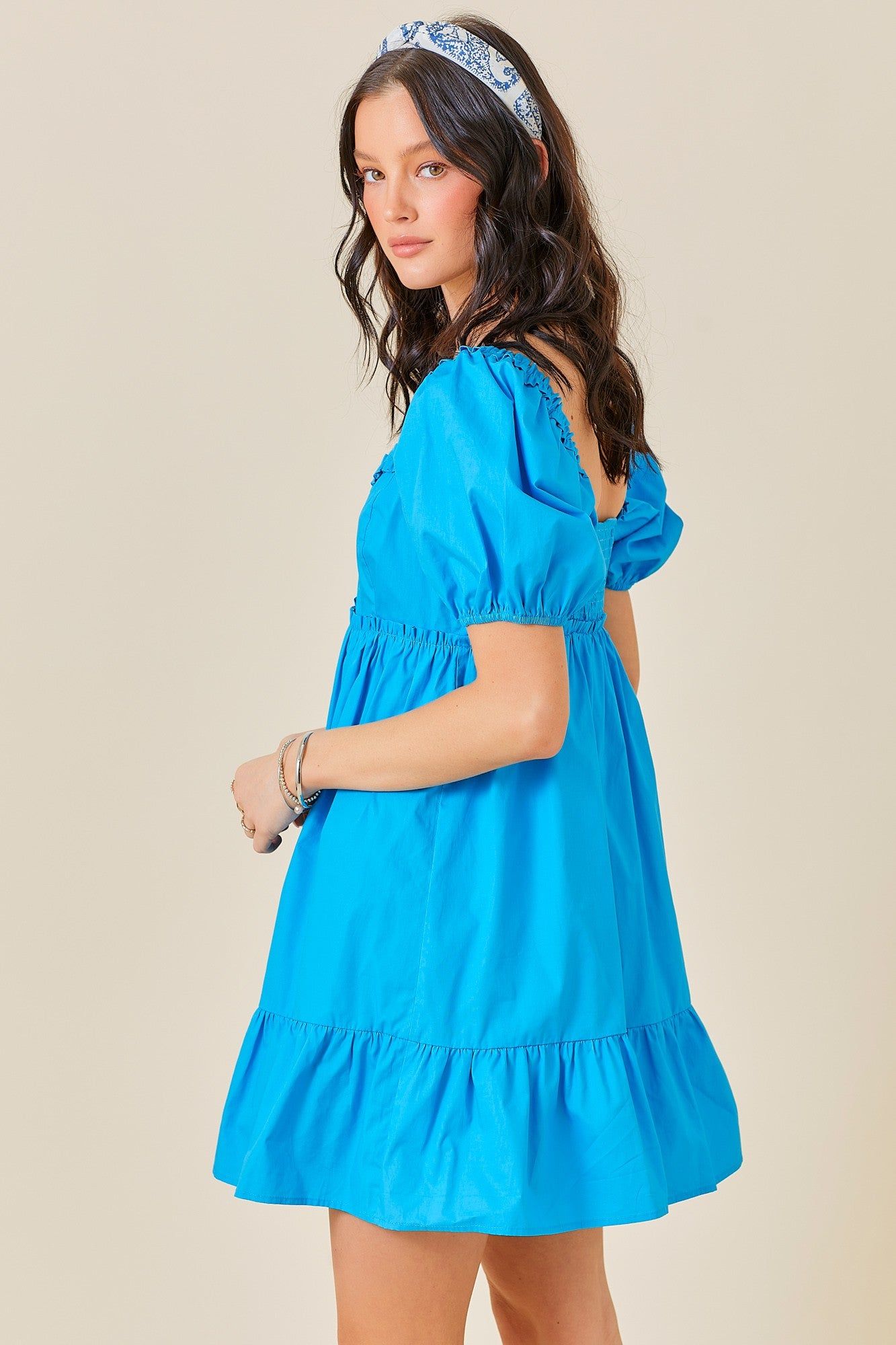 Aqua Puff Sleeve Ruffle Accent Mini Dress sold by Pinkblush product image thumbnail 2
