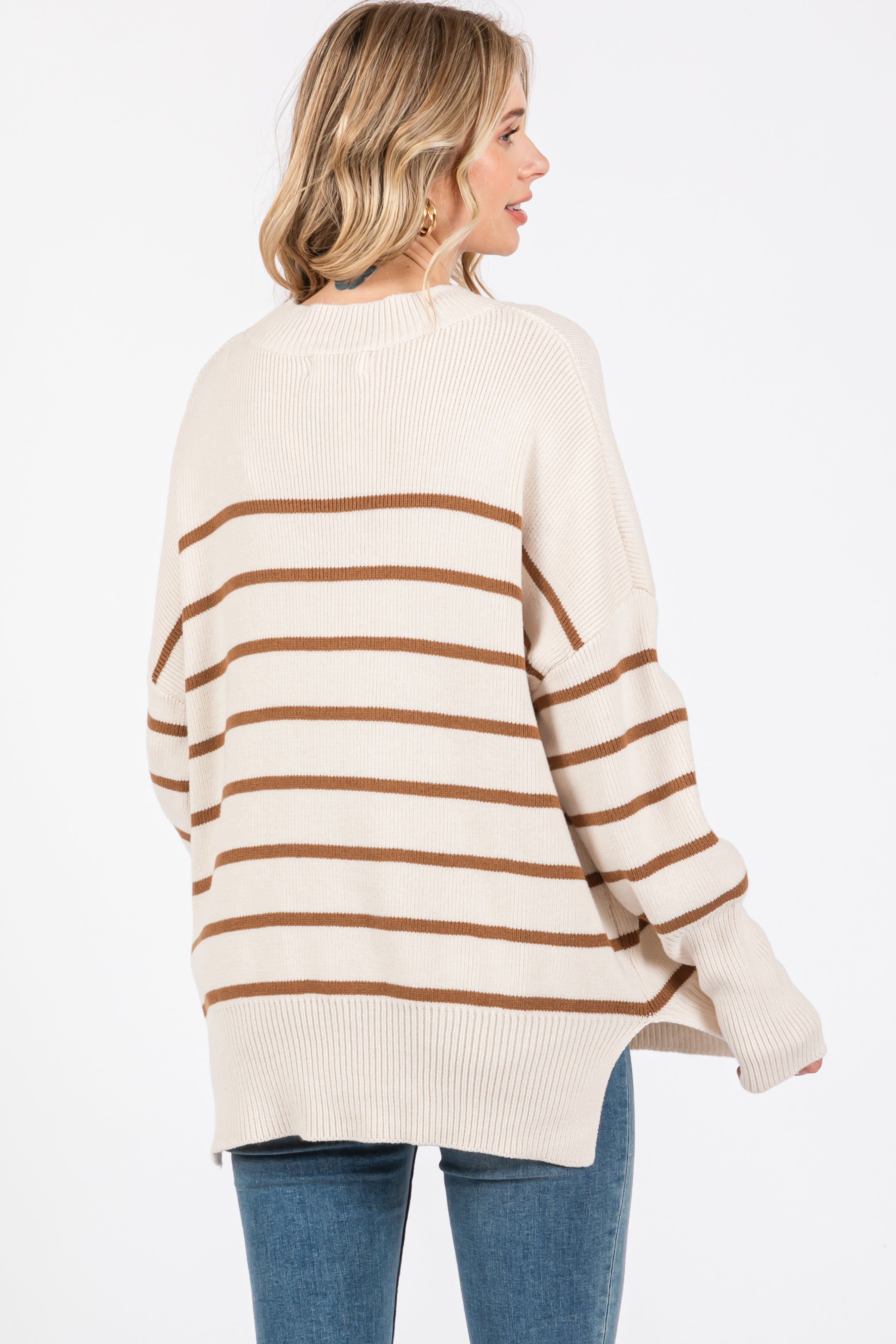Beige Striped Drop Shoulder Sweater sold by Pinkblush product image thumbnail 3