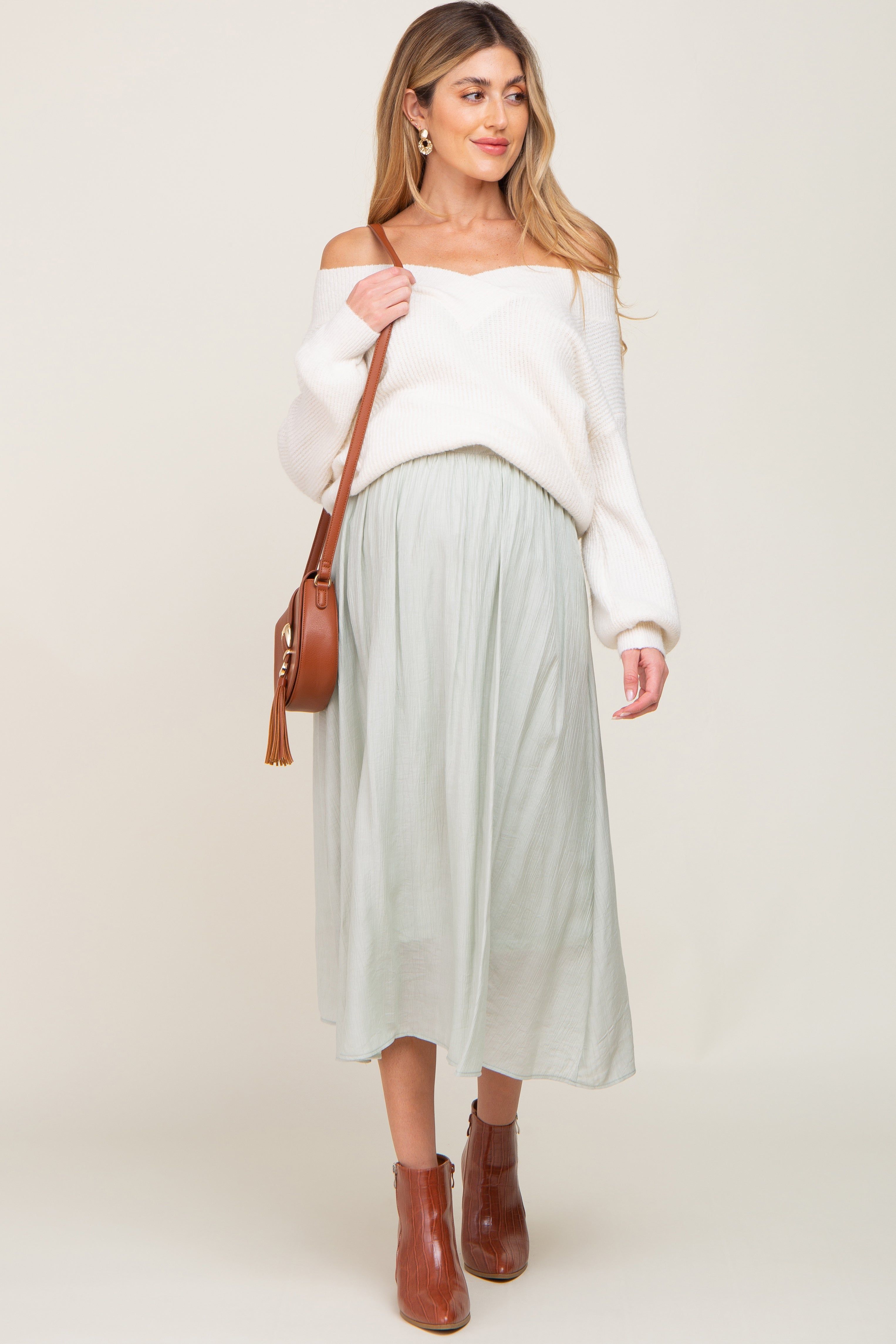 Mint Green Gathered Maternity Midi Skirt sold by Pinkblush product image thumbnail 5