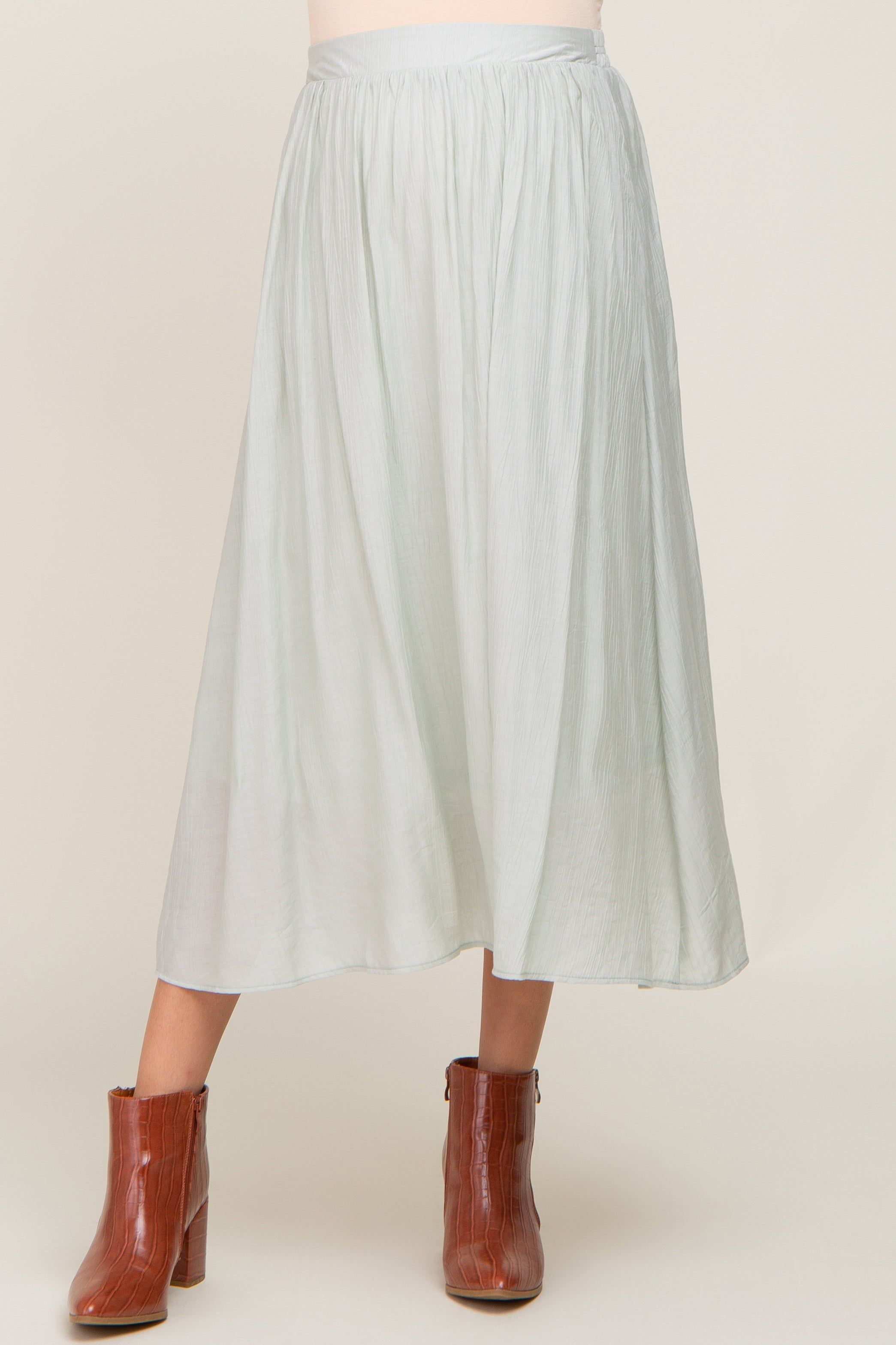 Mint Green Gathered Maternity Midi Skirt sold by Pinkblush product image thumbnail 2