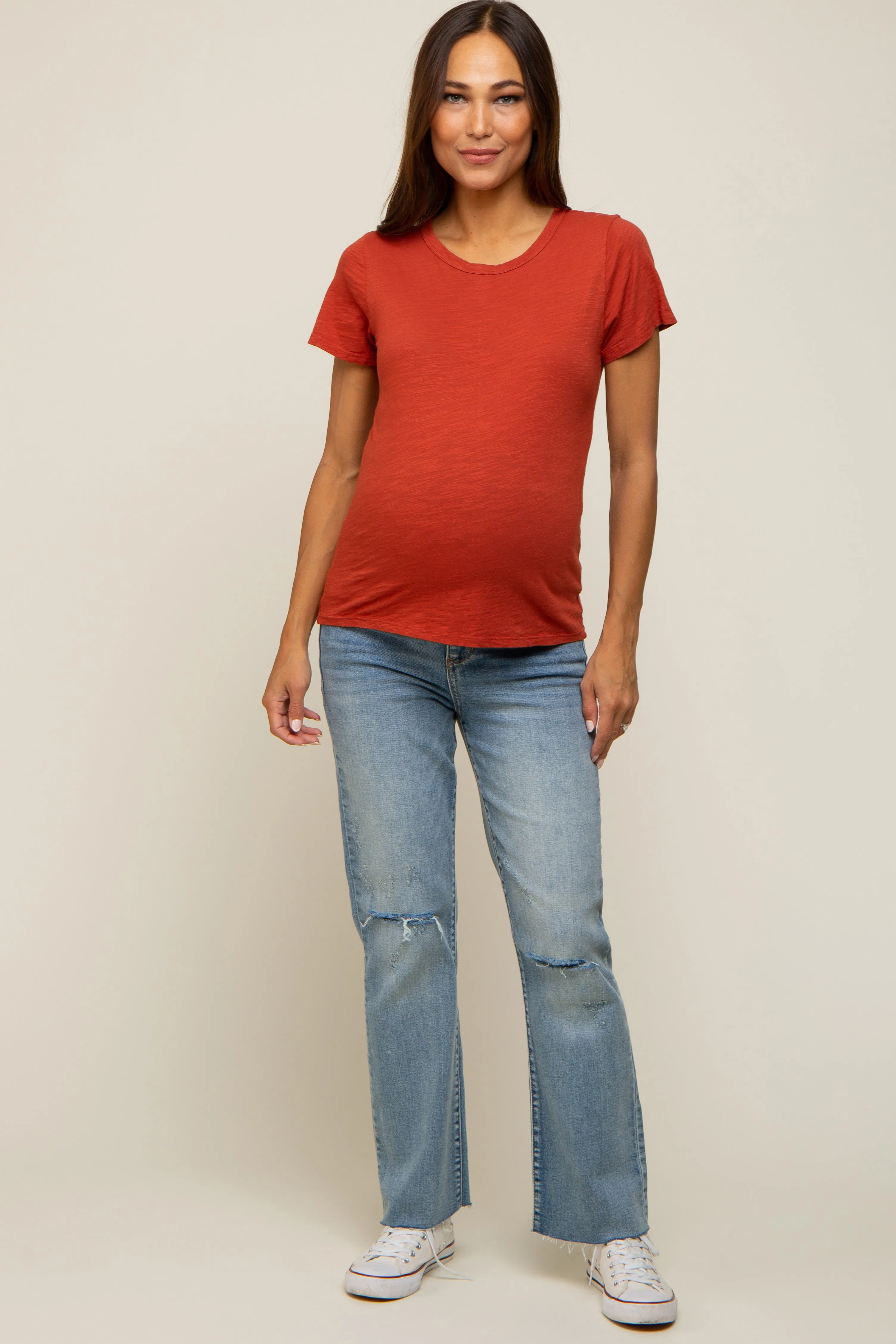 Rust Slub Knit Cropped Maternity T-Shirt sold by Pinkblush product image thumbnail 5