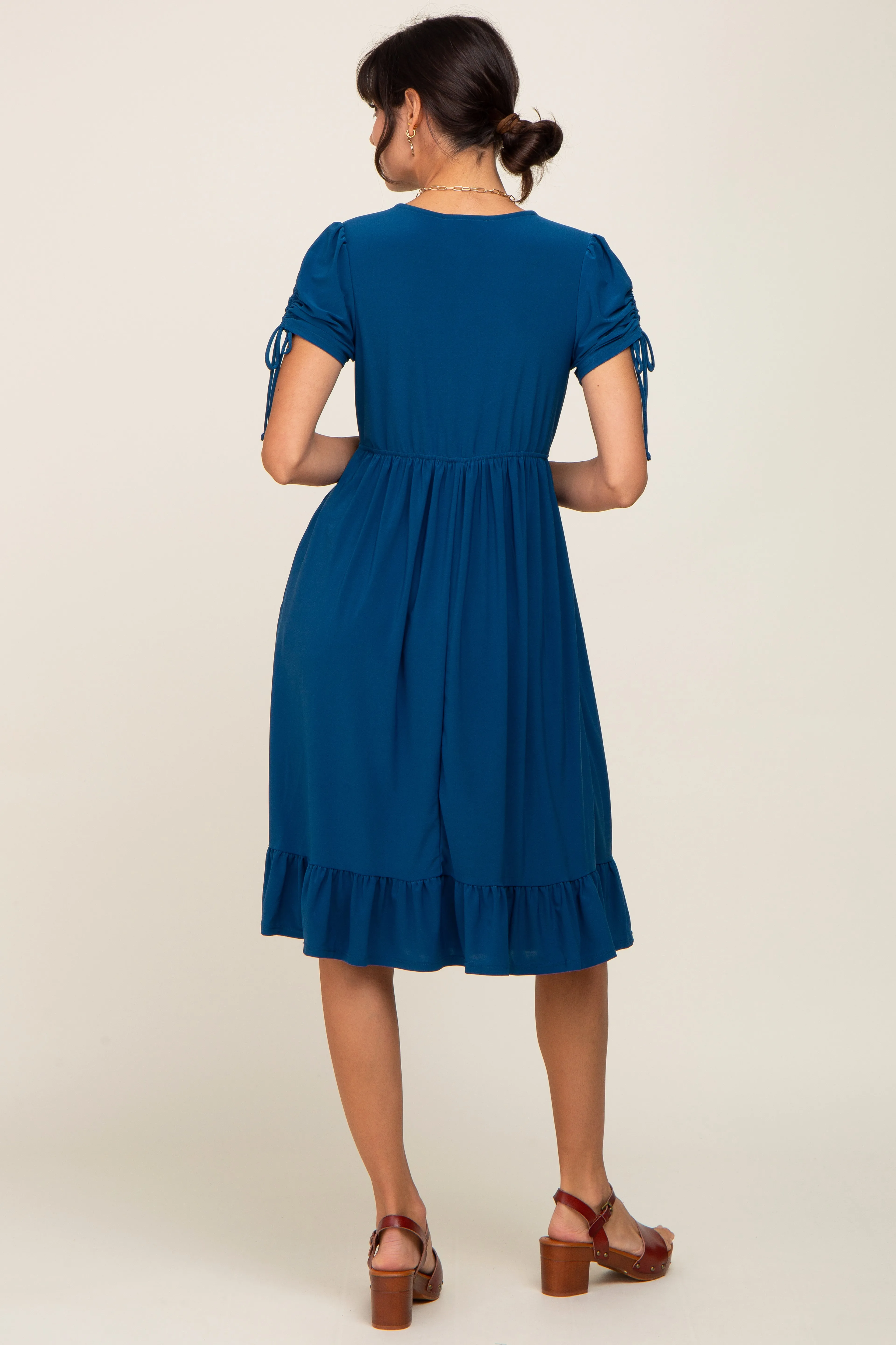 Deep Teal Cinched Sleeve Midi Dress sold by Pinkblush product image thumbnail 3