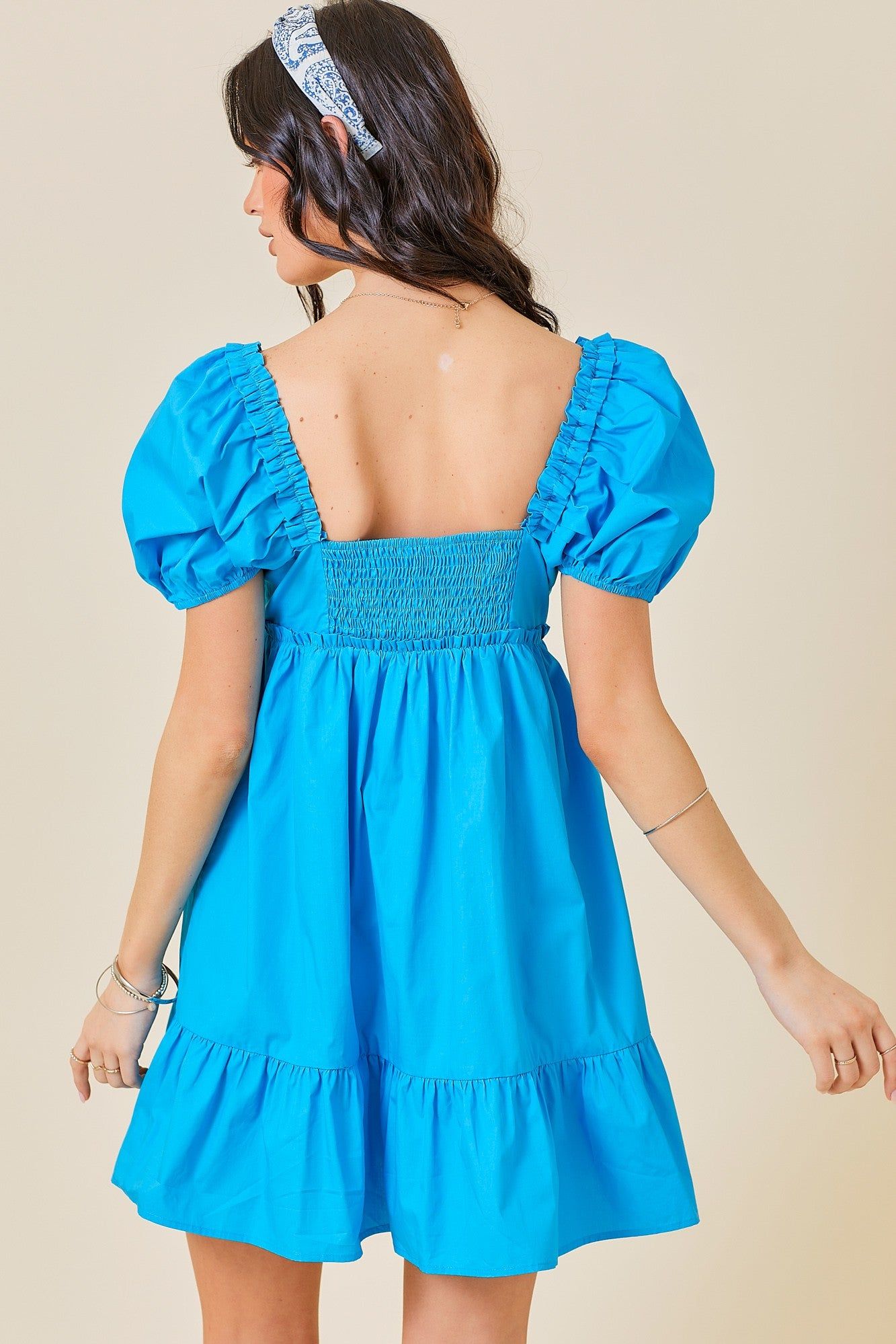 Aqua Puff Sleeve Ruffle Accent Mini Dress sold by Pinkblush product image thumbnail 3