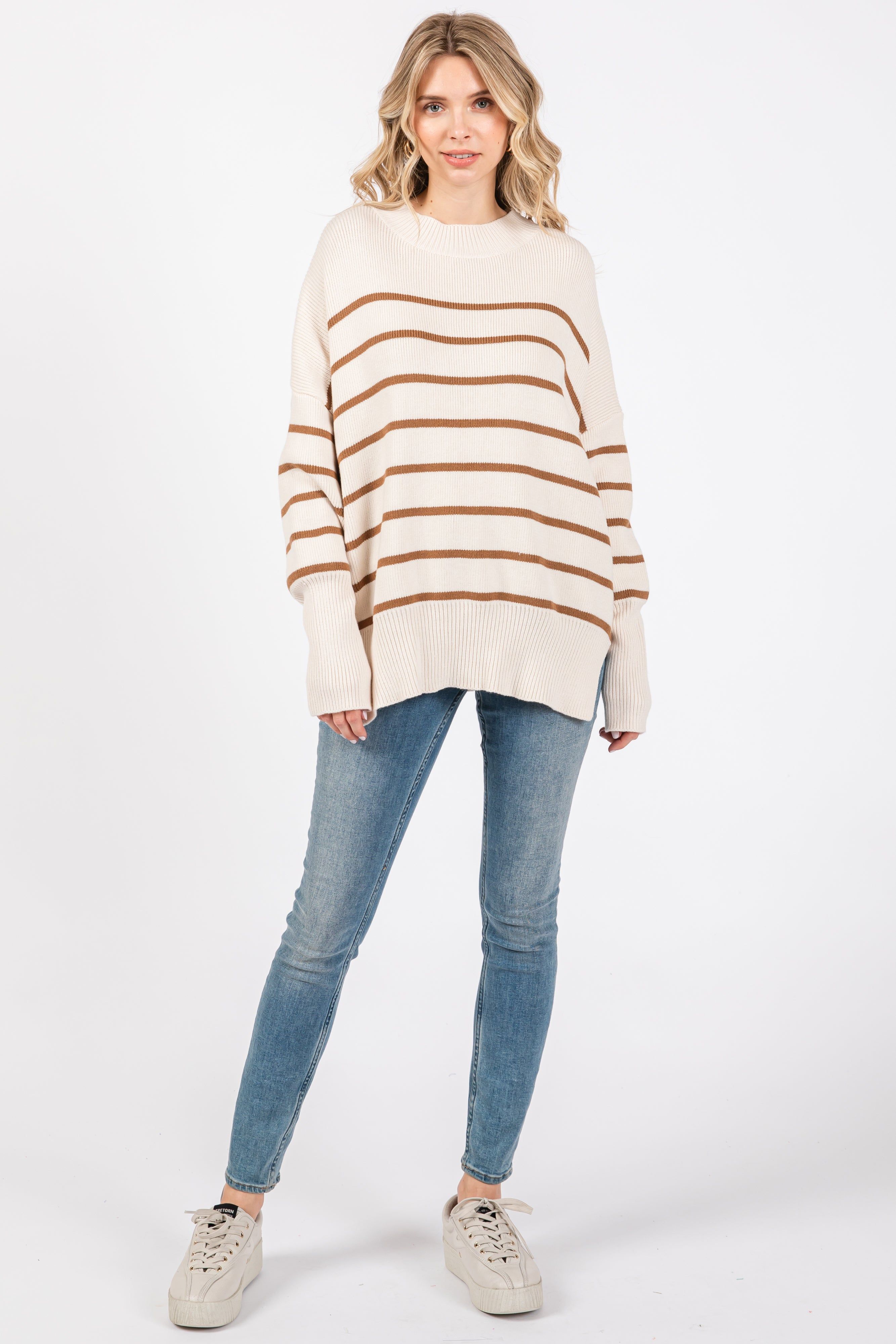 Beige Striped Drop Shoulder Sweater sold by Pinkblush product image thumbnail 4