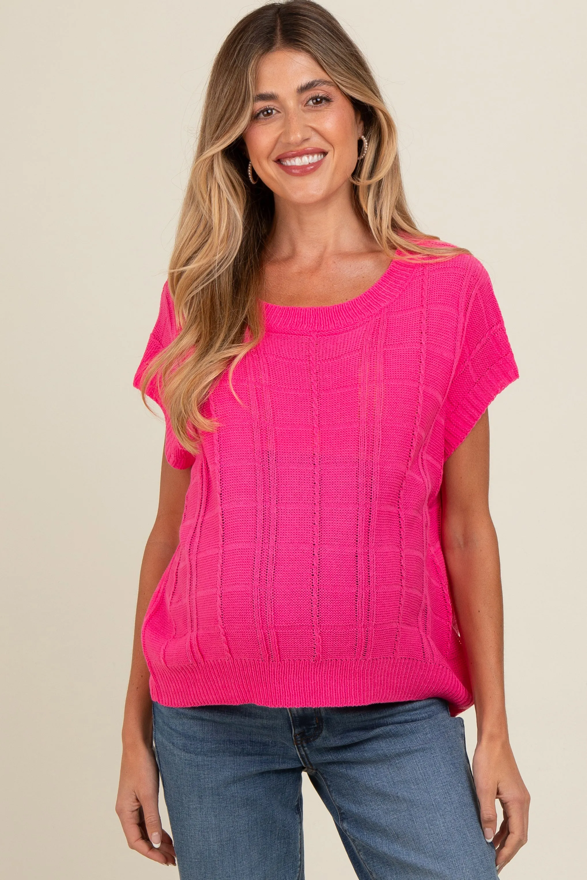 Fuchsia Knit Short Sleeve Sweater Maternity Top sold by Pinkblush product image thumbnail 2