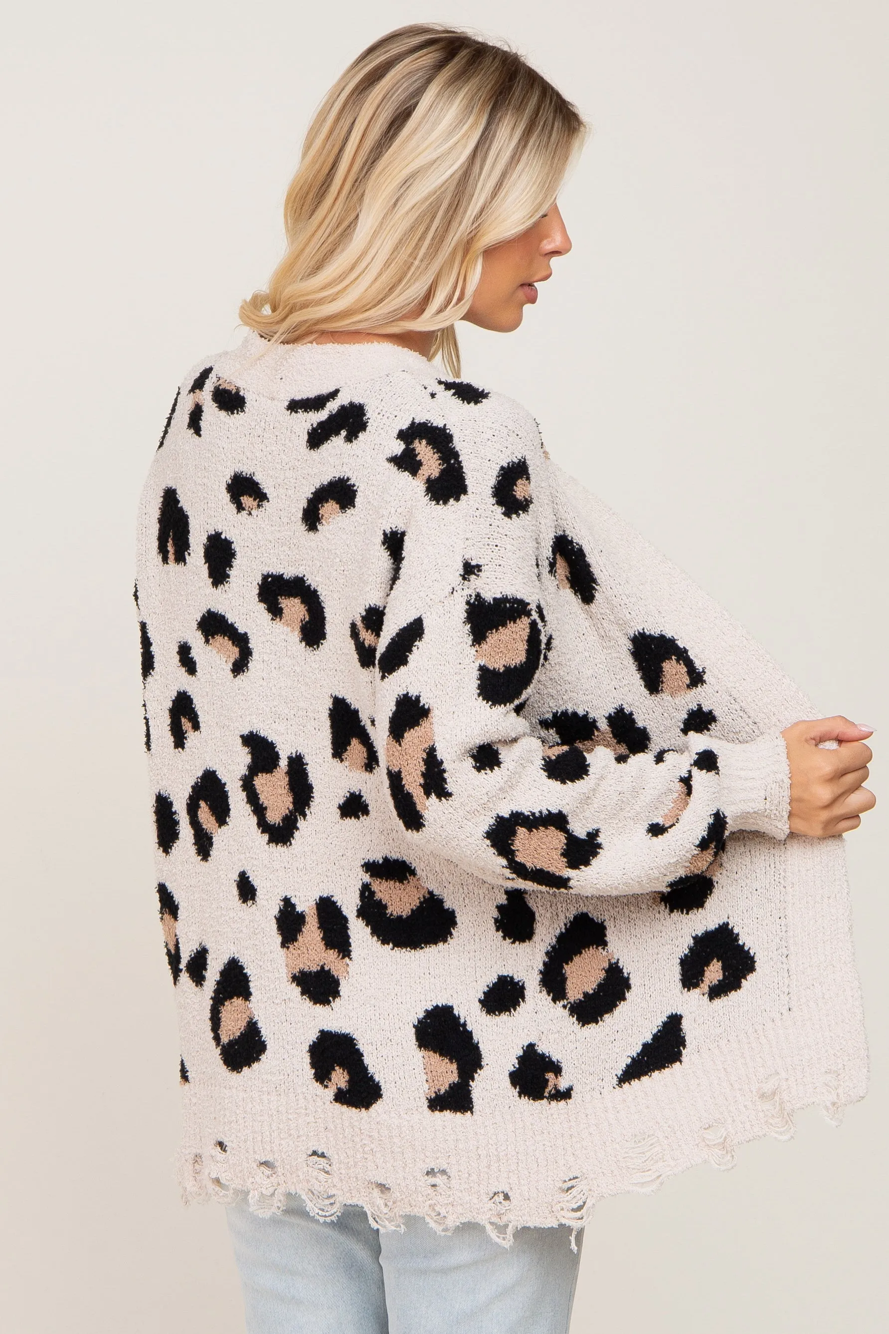 Cream Leopard Print Knit Distressed Sweater sold by Pinkblush product image thumbnail 3