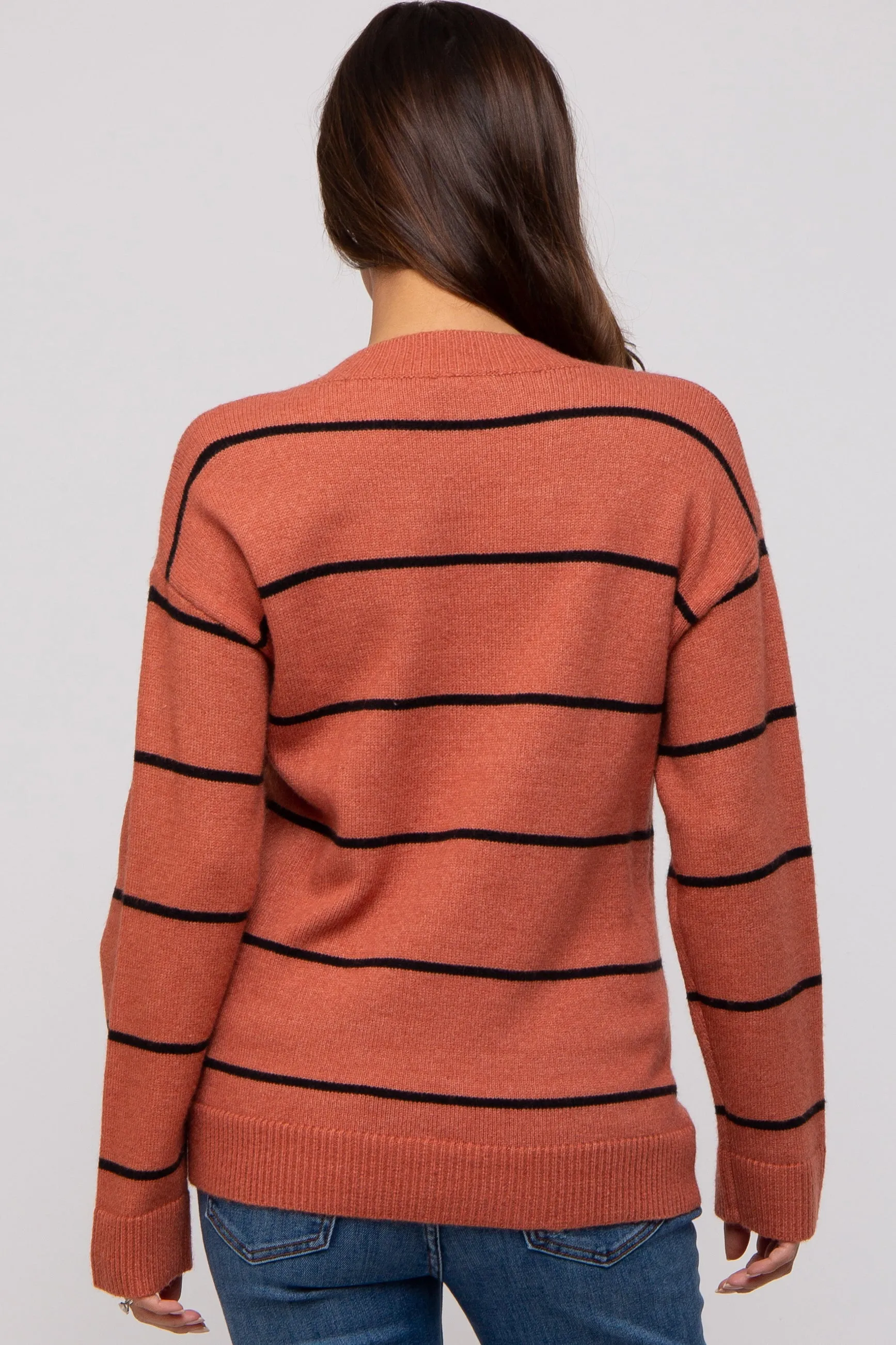 Rust Striped Mock Neck Maternity Sweater sold by Pinkblush product image thumbnail 3