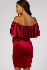 Red Velvet Off Shoulder Fitted Maternity Dress sold by Pinkblush