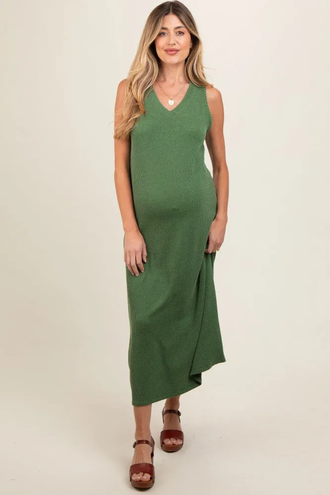 Green Sleeveless Ribbed Maternity Maxi Dress sold by Pinkblush product image thumbnail 2