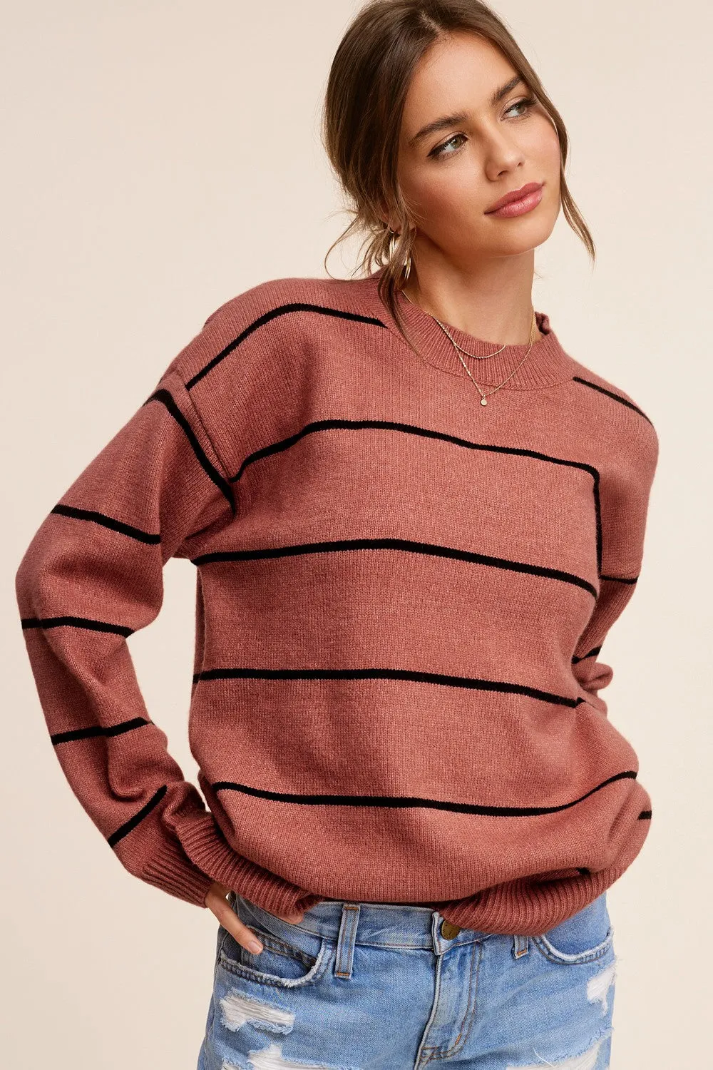 Rust Striped Mock Neck Maternity Sweater sold by Pinkblush product image thumbnail 4