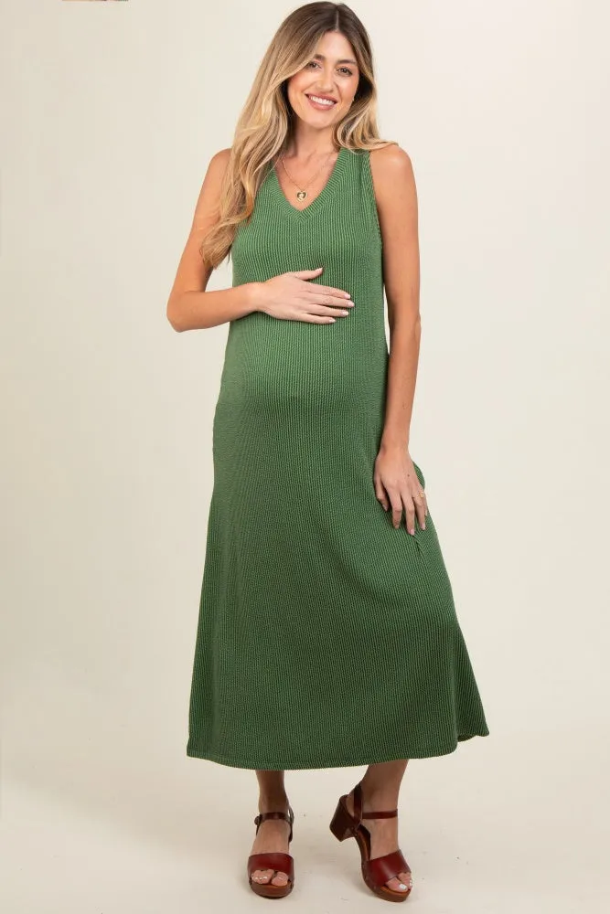 Green Sleeveless Ribbed Maternity Maxi Dress sold by Pinkblush