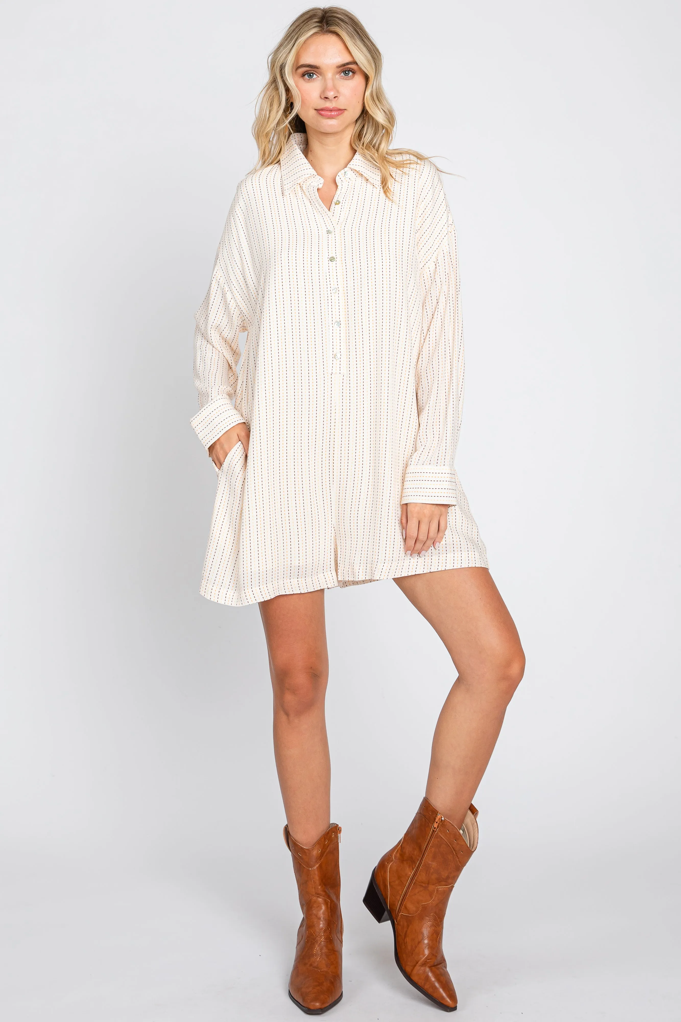 Ivory Dash Stripe Romper sold by Pinkblush product image thumbnail 4
