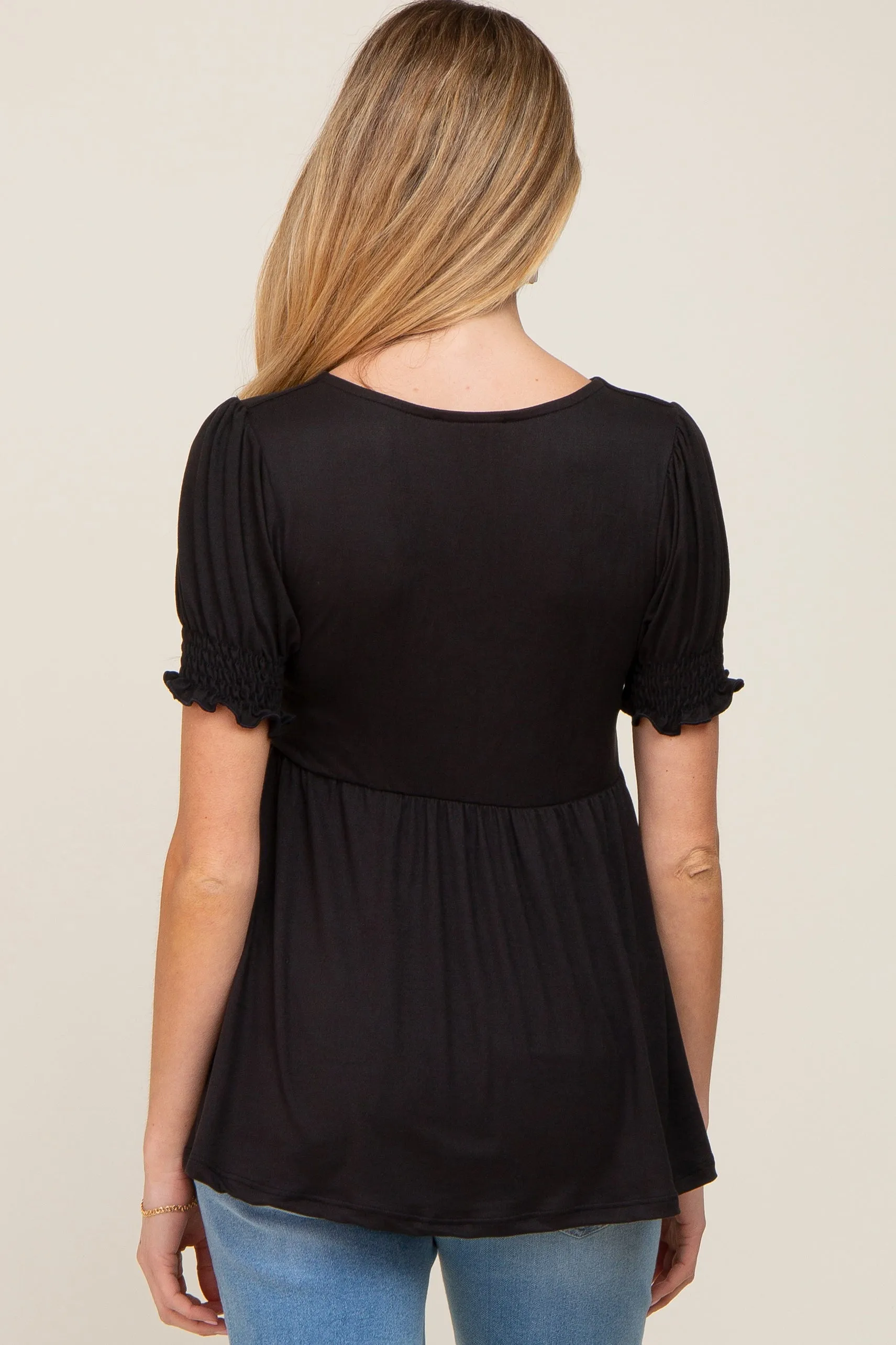 Black Puff Sleeve Crossover Maternity/Nursing Top sold by Pinkblush product image thumbnail 3