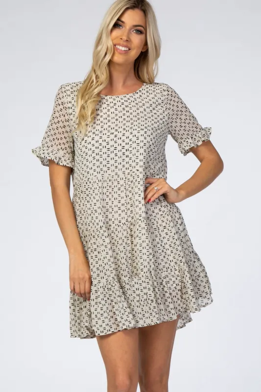 Ivory Printed Tiered Babydoll Dress sold by Pinkblush