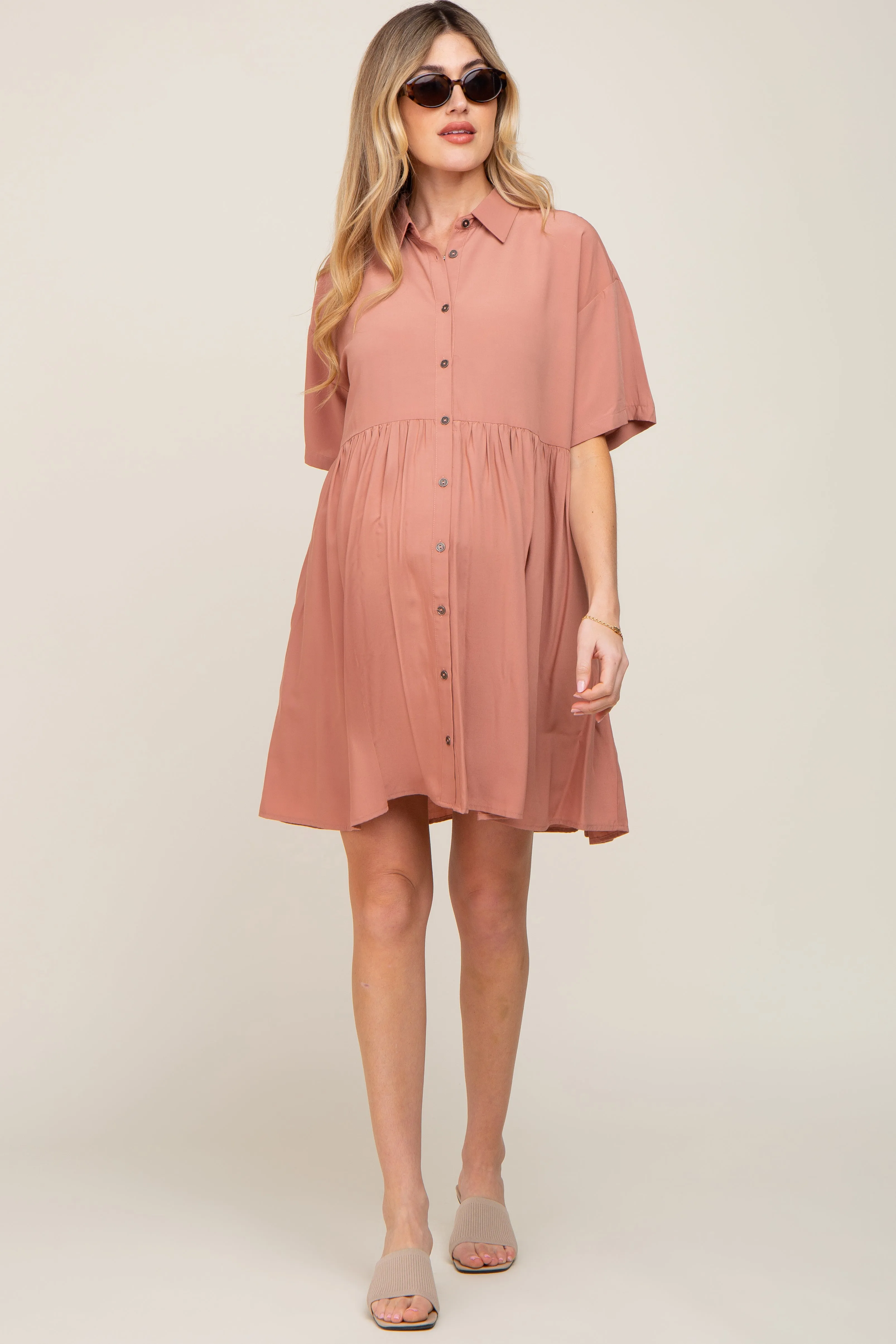 Mauve Buttondown Short Sleeve Maternity Dress sold by Pinkblush product image thumbnail 5