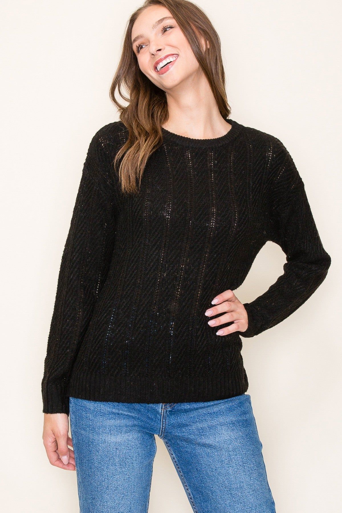 Black Pattern Knit Sweater sold by Pinkblush